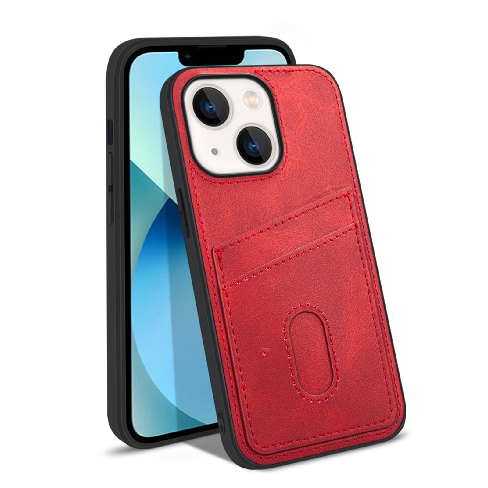 JabraOn Slim Fit Premium Leather Wallet Case for iPhone 14/14 Plus/14 Pro/14 Pro Max - Shockproof Protective Phone Cover with Card Holder (Red) - Perfect for Everyday Use, Travel & Business Professionals