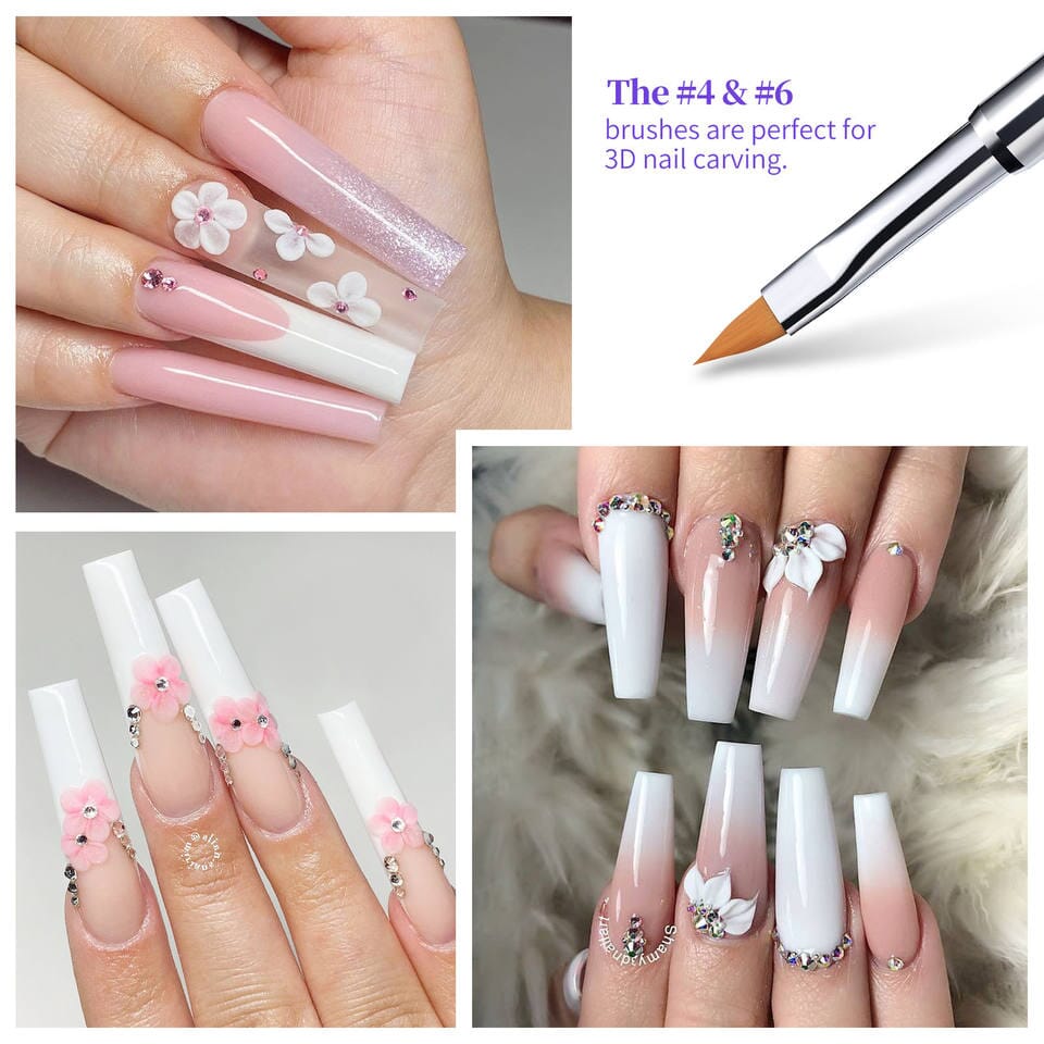 Professional Acrylic Nail Brush Set - 4pcs Crimped Handle Nail Art Brushes for Acrylic Powder, Gel Polish & Nail Extensions - Perfect for Salon, Home Manicure & DIY Nail Art