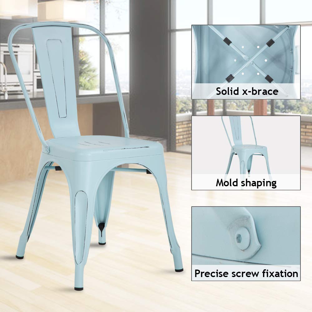 4-Pack Blue Metal Dining Chairs Set - 18