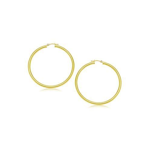 14K Yellow Gold Polished Hoop Earrings - 2mm Thin Minimalist Dainty Everyday Hoops for Women, Perfect for Work, Date Night & Gifting