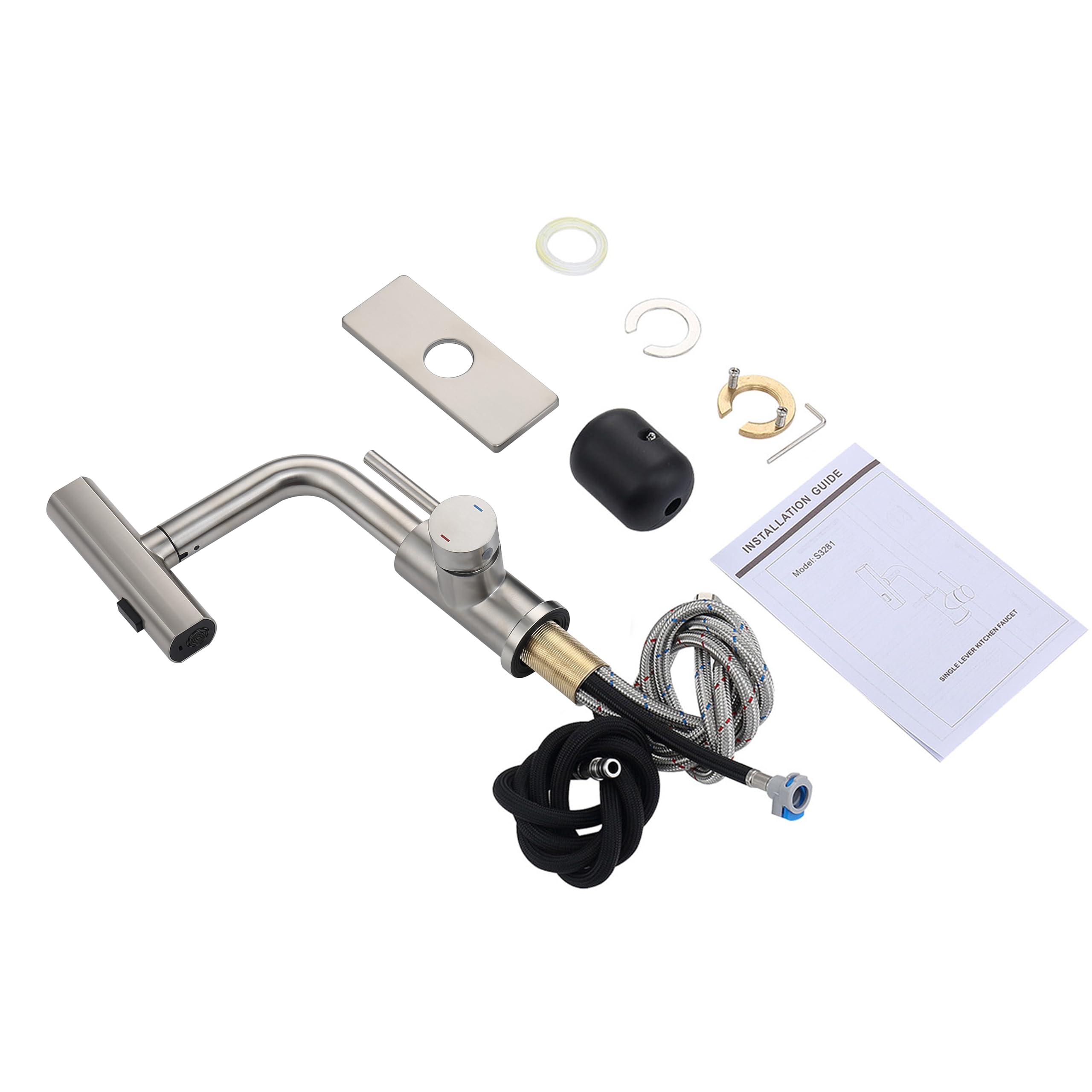Delle Rosa Pull Out Kitchen Faucet with Sprayer - 3 Function Waterfall Brushed Nickel Faucet for Modern Kitchen | Perfect for Washing Dishes, Filling Pots & Cleaning Countertops
