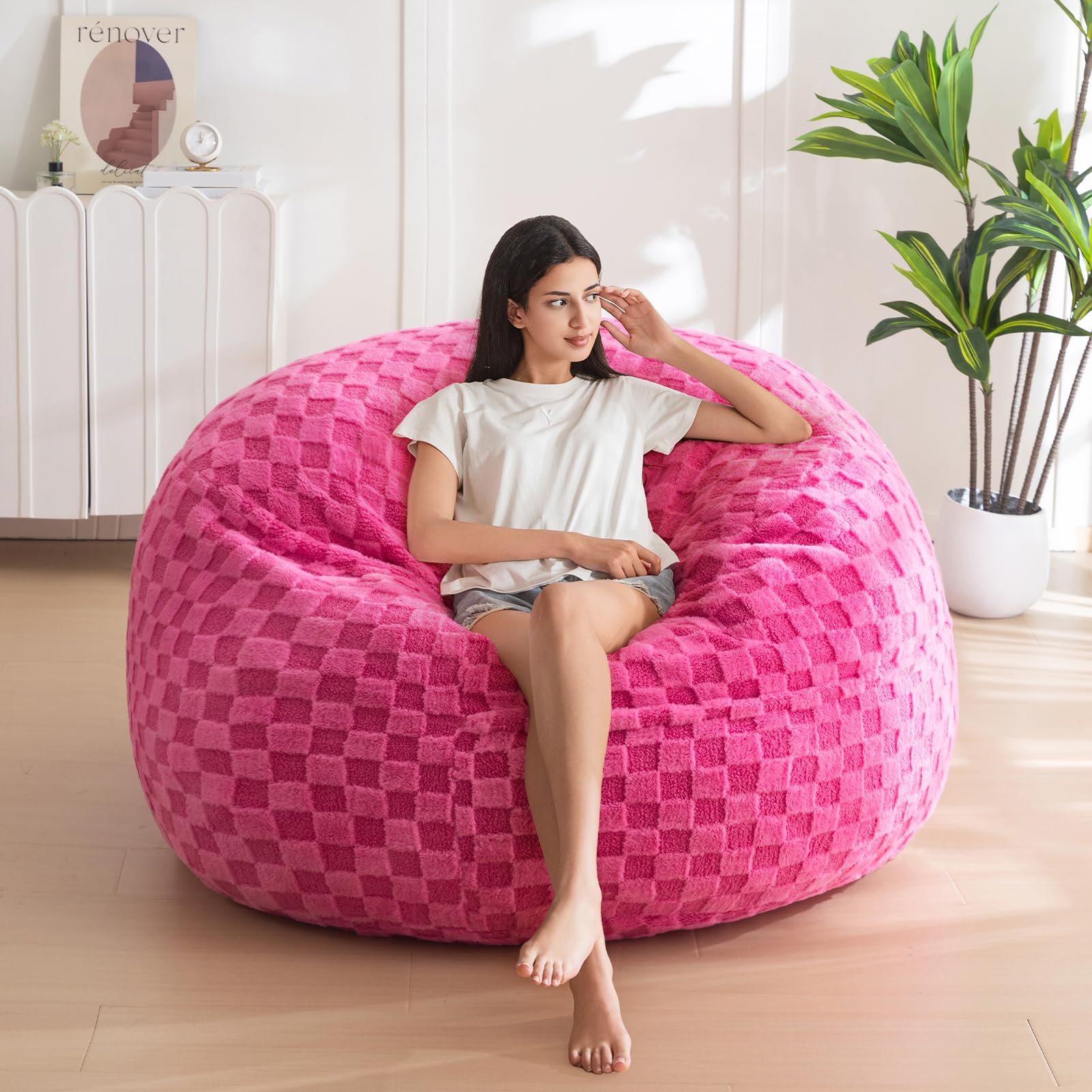 MAXYOYO Ultra Soft Fur Bean Bag Chair for Adults - Cozy Lazy Sofa for Living Room, Bedroom, Dorm (Pink) | Perfect for Relaxing, Reading & Gaming