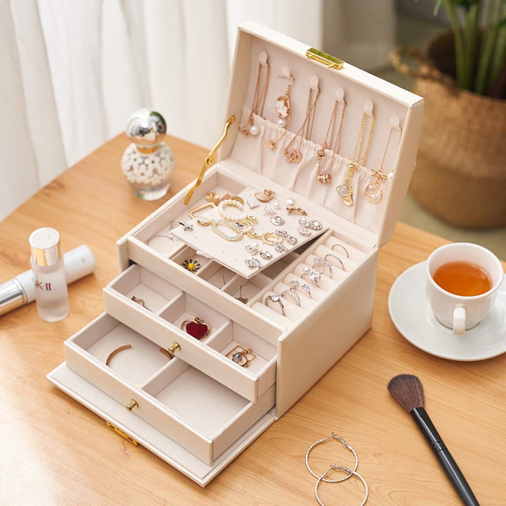 Lockable Jewelry Box with 2 Drawers - Elegant Jewelry Organizer for Women | Perfect for Travel, Home Storage & Gift Giving