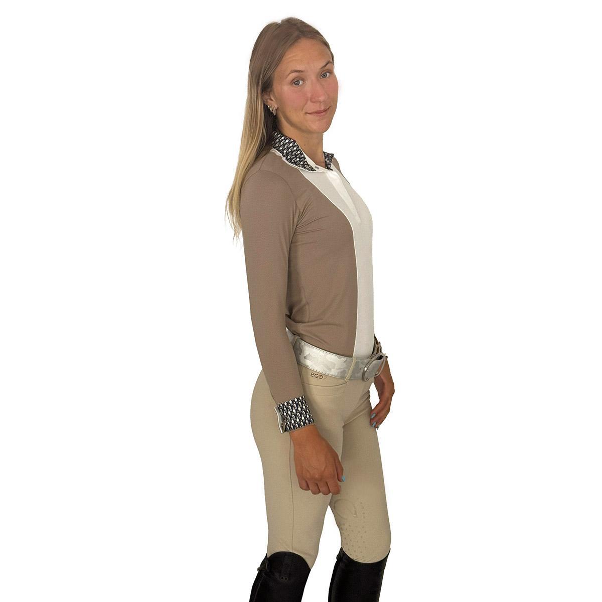Essex Classics Women's Stone Brown Luna Performance Show Shirt - Equestrian Riding & Horse Show Competition Top