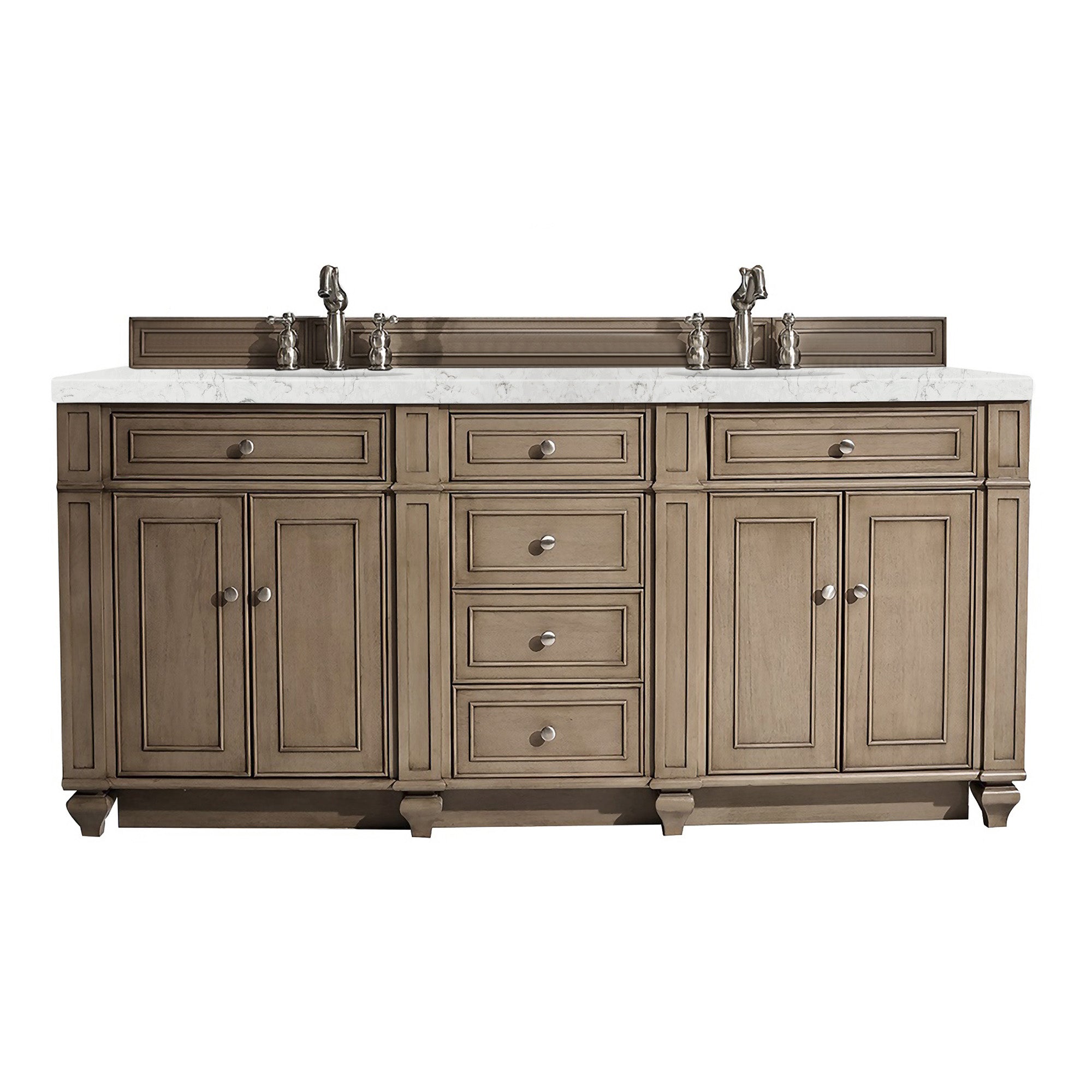 Bristol 72 Inch Double Bathroom Vanity in Whitewashed Walnut with 3CM Eternal Jasmine Pearl Quartz Countertop - Perfect for Master Bathroom and Guest Bath Remodeling