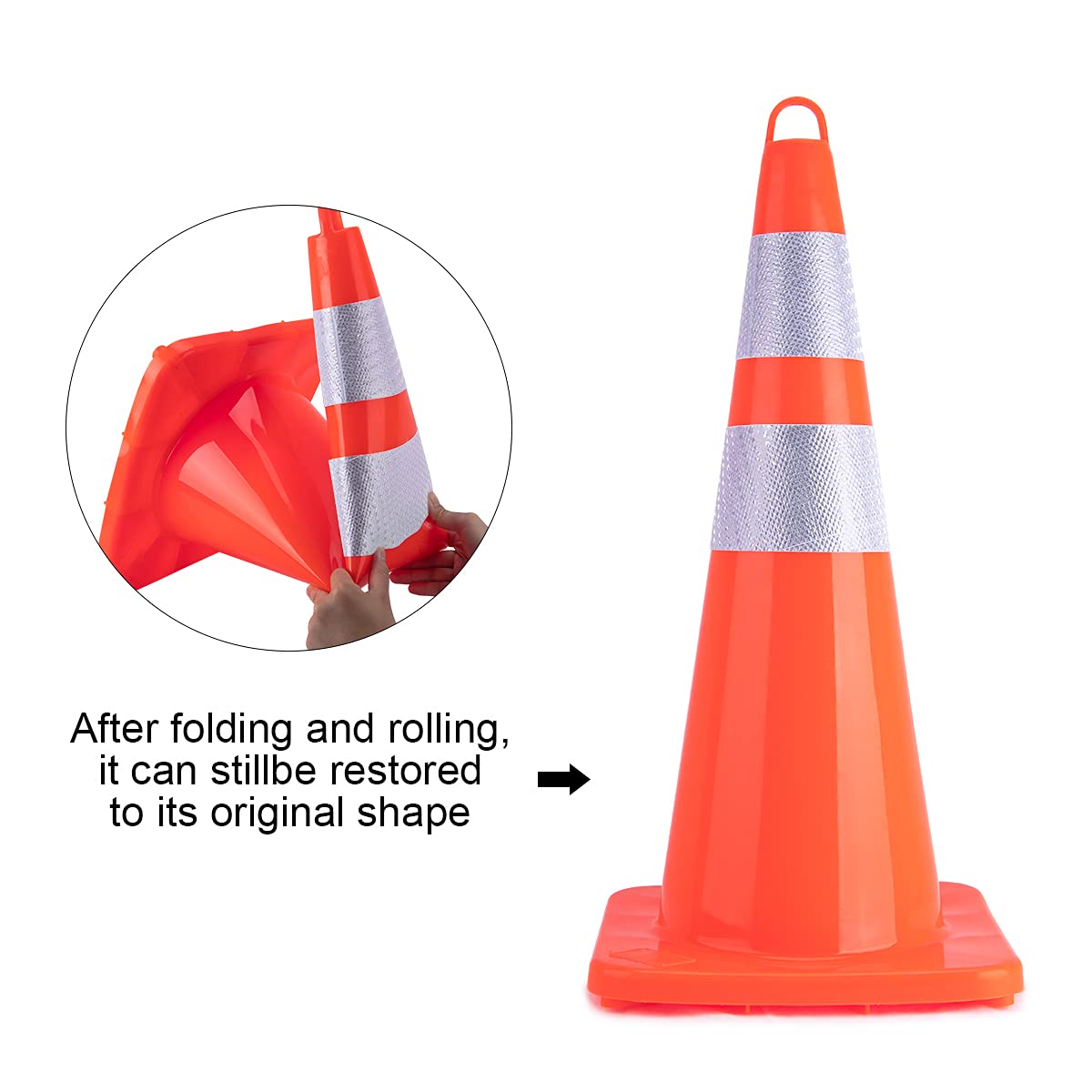 12 Pack 28 Inch Heavy Duty PVC Traffic Cones - Orange Safety Road Cones with Weighted Base & Handheld Ring for Construction, Parking, Hazard Zones & Event Management