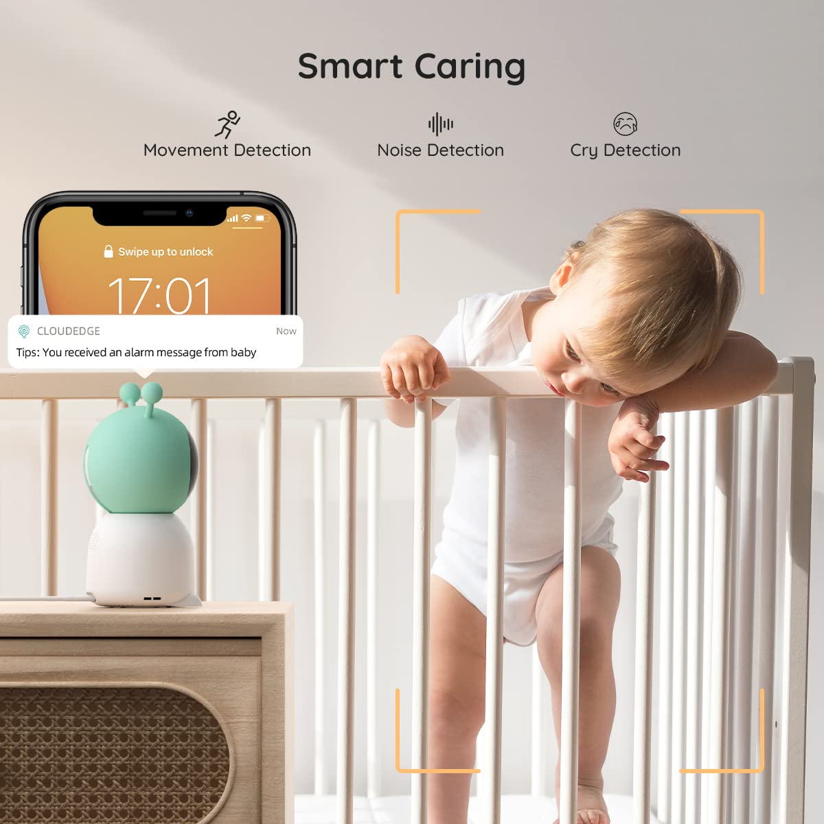 BOIFUN Additional Baby Camera - 360° HD Video Monitor with Night Vision, Auto Tracking, AI Motion & Sound Detection, 2-Way Audio | Compatible with Baby 6T Monitor | Wall Mount Included | Perfect for Nursery, Bedroom & Child Safety Monitoring