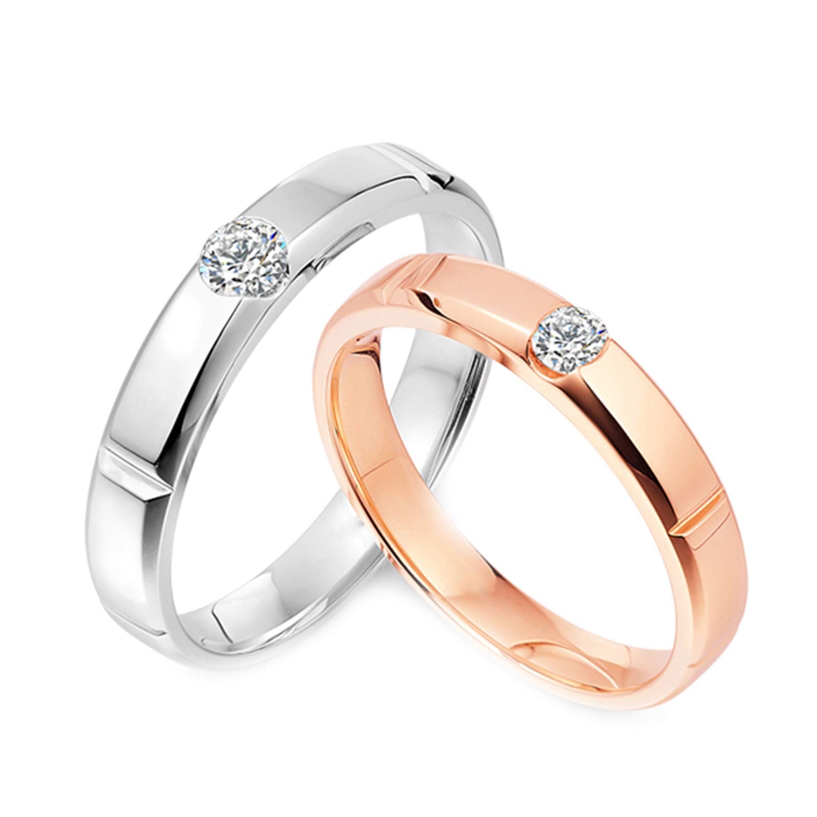 18K White Gold Matching Couple Rings for Women & Men – Simple Round Diamond Engagement, Promise & Anniversary Rings – Perfect for Proposals, Weddings & Romantic Gifts