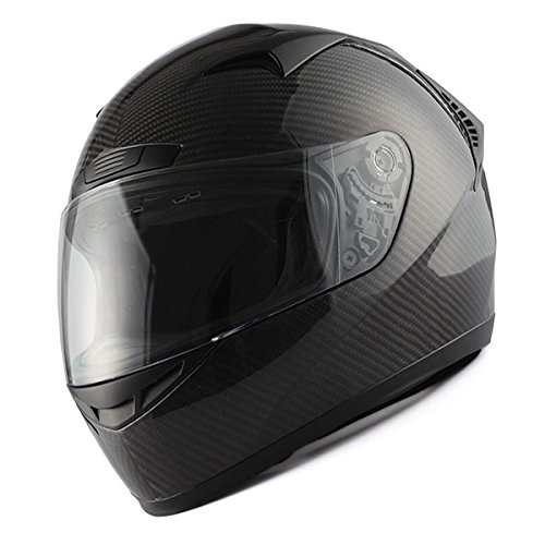 Genuine Carbon Fiber Motorcycle Helmet - Lightweight 3.2lb Full Face Street Bike Helmet (HG335-CarbonFiber) Black - Perfect for Racing, Commuting & Road Safety