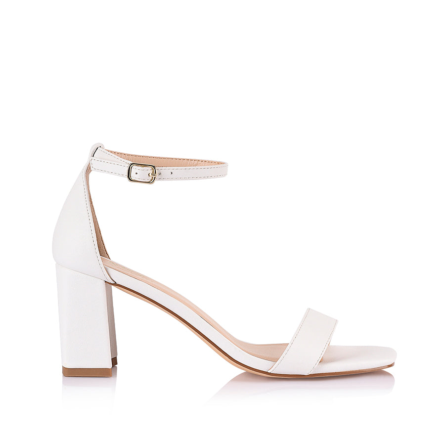 Neeka Women's White Block Heel Sandals - Comfortable Summer Dressy Shoes for Weddings, Parties & Office Wear