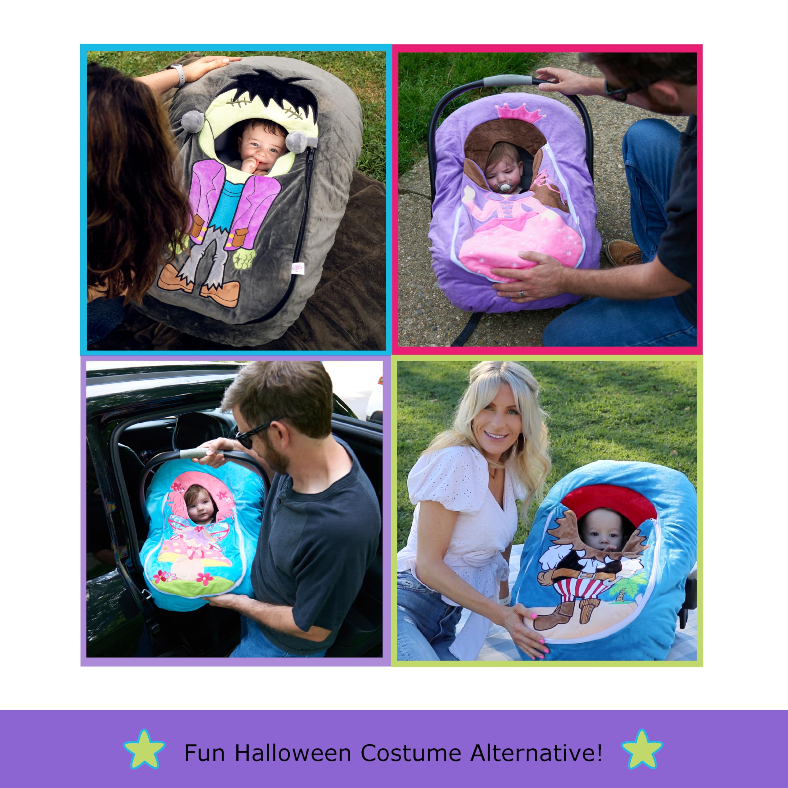Soft Plush Baby Car Seat Cover for Infant Seat & Stroller - Cozy Blanket & Halloween Costume (Frankenstein) - Perfect Newborn Gift for Travel, Shopping & Photo Shoots