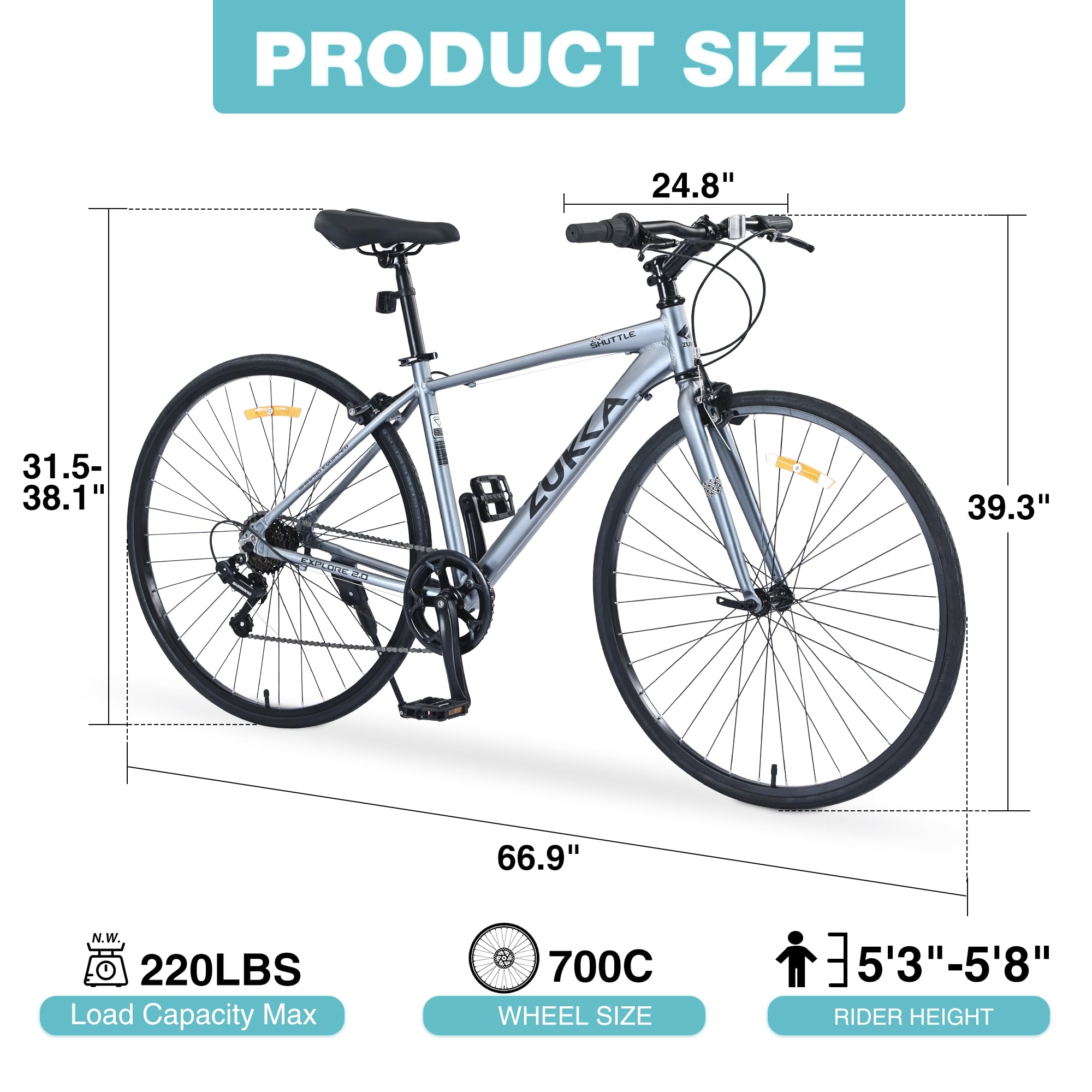 700C Hybrid Road Bike - 28 Inch Flat Handlebar Bicycle with 7-Speed Gears, Lightweight Aluminum Alloy Frame & C-Brakes - 700x28C Tires for Men & Women - Perfect for Commuting, Fitness Riding and Urban Adventures