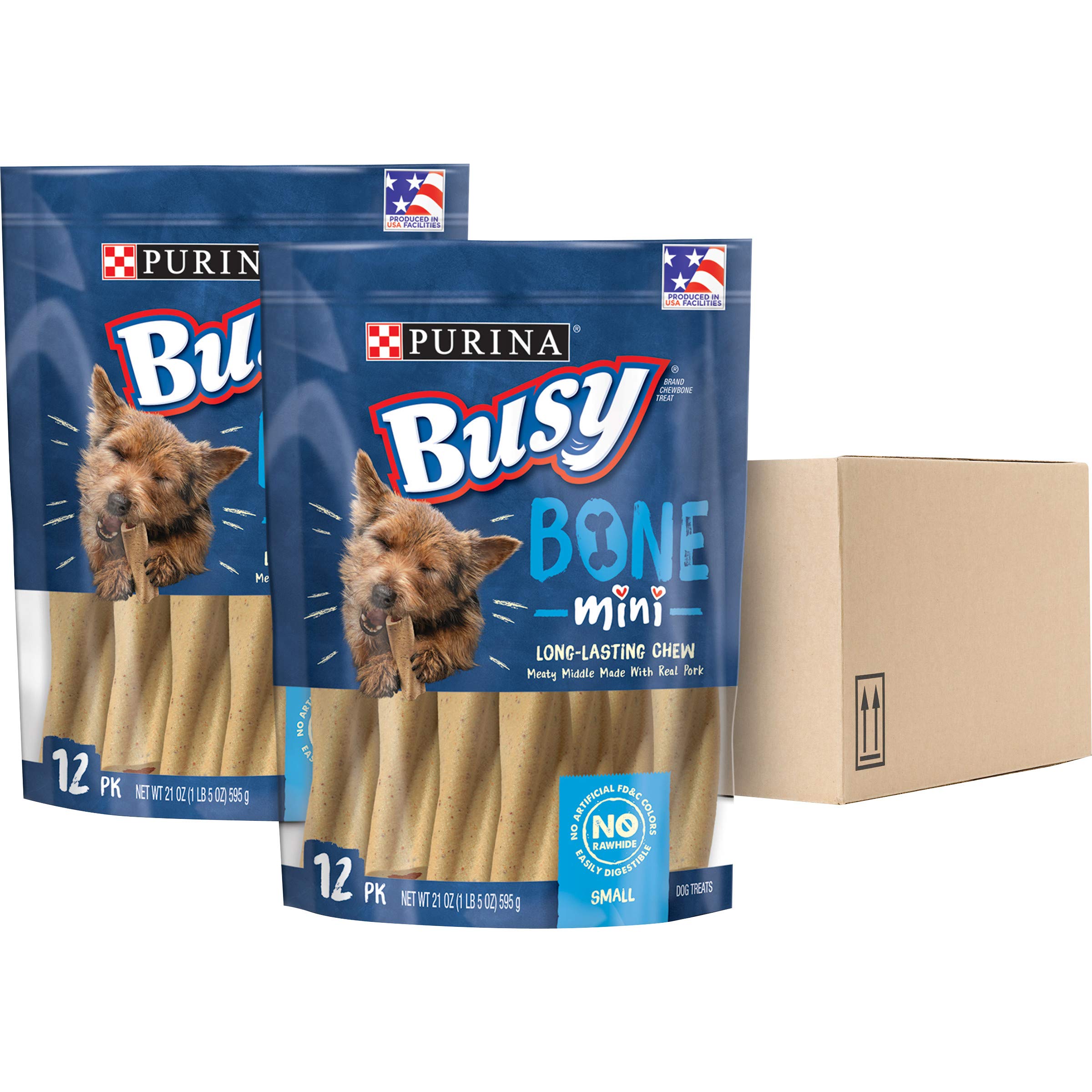 Purina Busy Bone Mini Dog Chews - Small Dog Treats for Dental Health (2 Pack of 12-Count Pouches) | Long-Lasting Chew Toy for Teething Puppies & Anxiety Relief for Small Breed Dogs