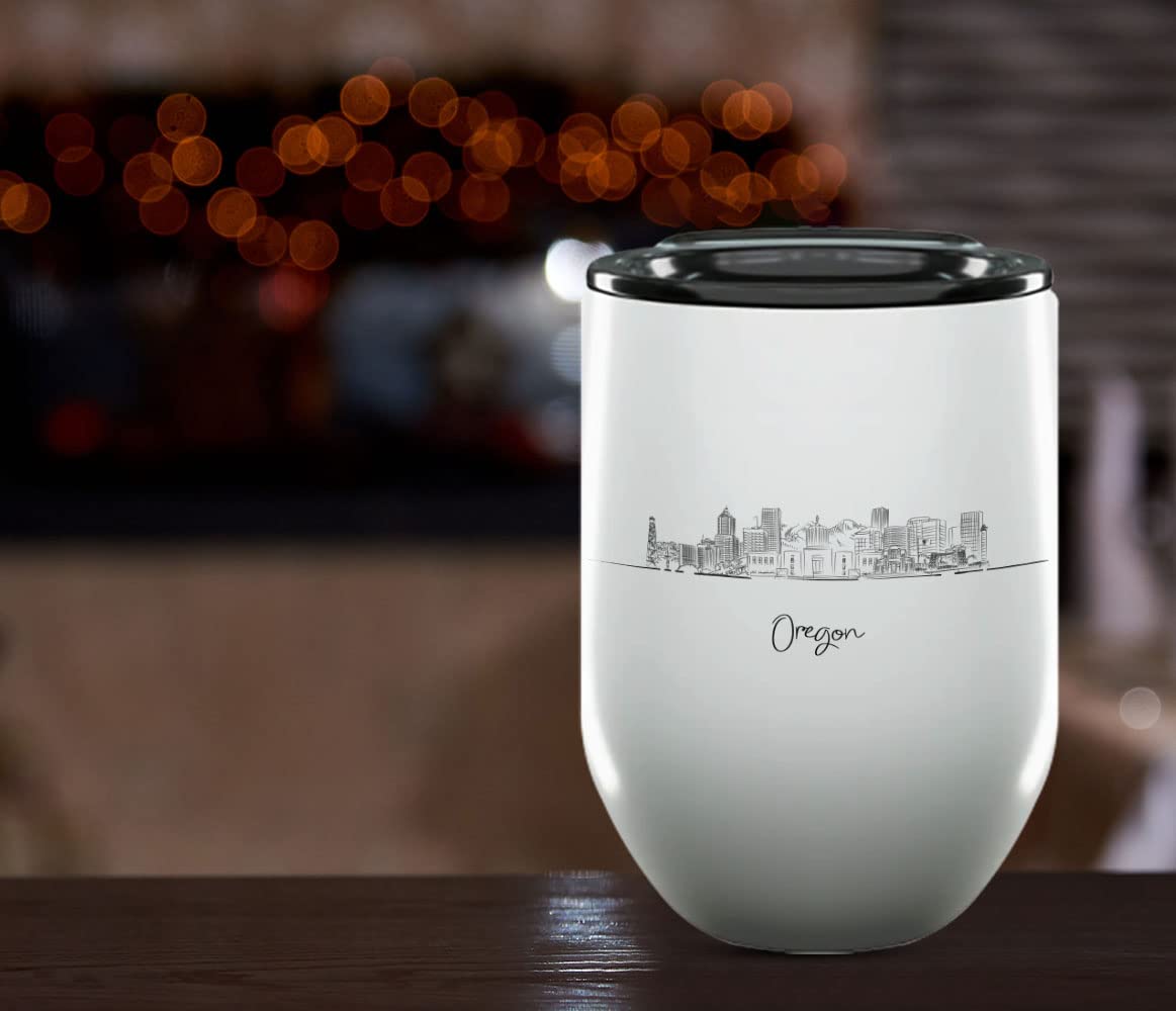 12 Oz Insulated Wine Tumbler with Lid - Oregon The Beaver State Gifts & Souvenirs - Perfect for College Graduation, Long Distance Gifts for Her - Unique Drinkware for Outdoor Picnics, Travel & Office Use
