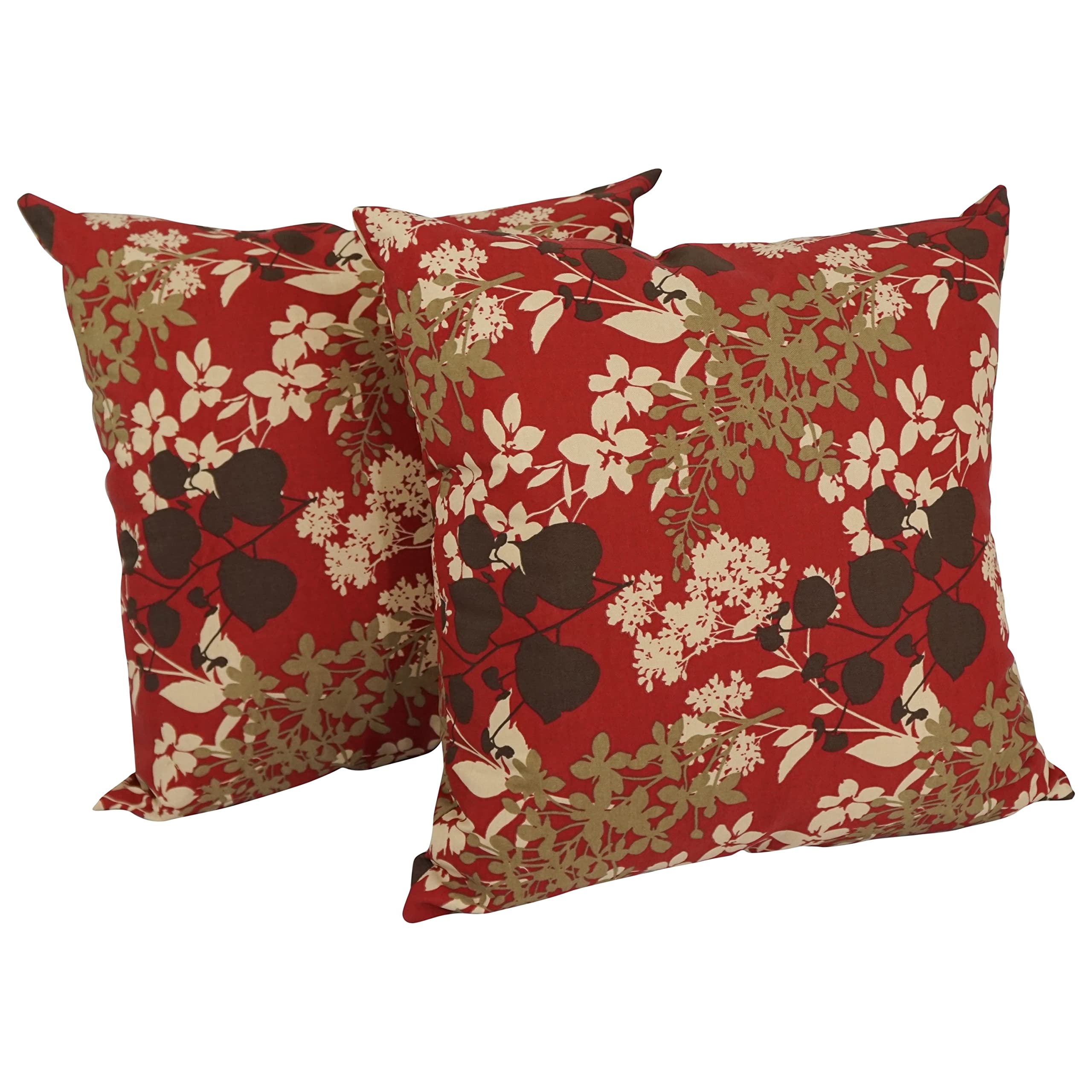 Blazing Needles 9910-S2-REO-32 Outdoor Throw Pillows (Set of 2) - 17 Inch Waterproof Decorative Cushions in Montfleuri Sangria - Perfect for Patio, Garden, Poolside & Porch Decor
