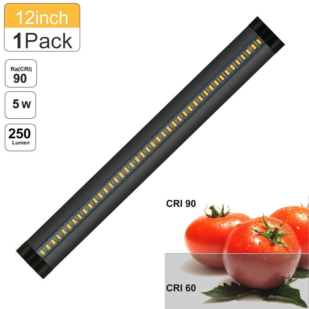 12-Inch Ultra Thin Dimmable LED Under Cabinet Light - 5W, 300LM, CRI90, SMD2835 - DC 5V/12V - Black & Silver Finish - Perfect for Kitchen Counter, Pantry, Closet, and Workspace Lighting