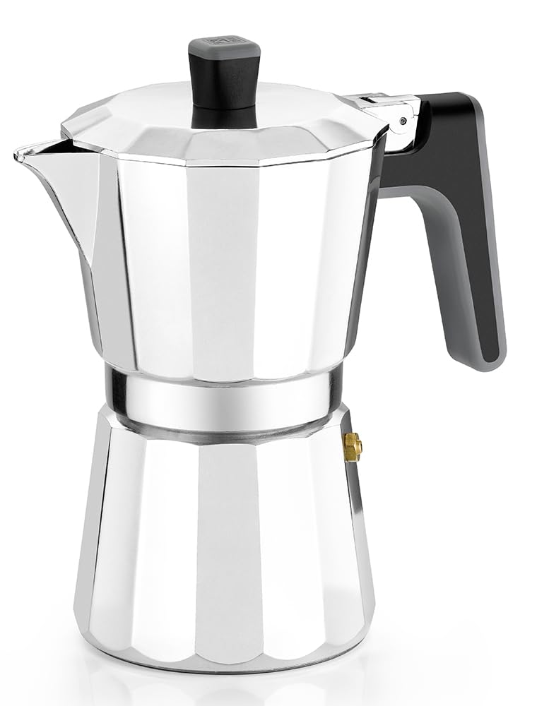 Premium Italian Induction Coffee Maker - 12 Cup Aluminum Stovetop Espresso Maker, Silver - Perfect for Home, Office & Camping Brewing