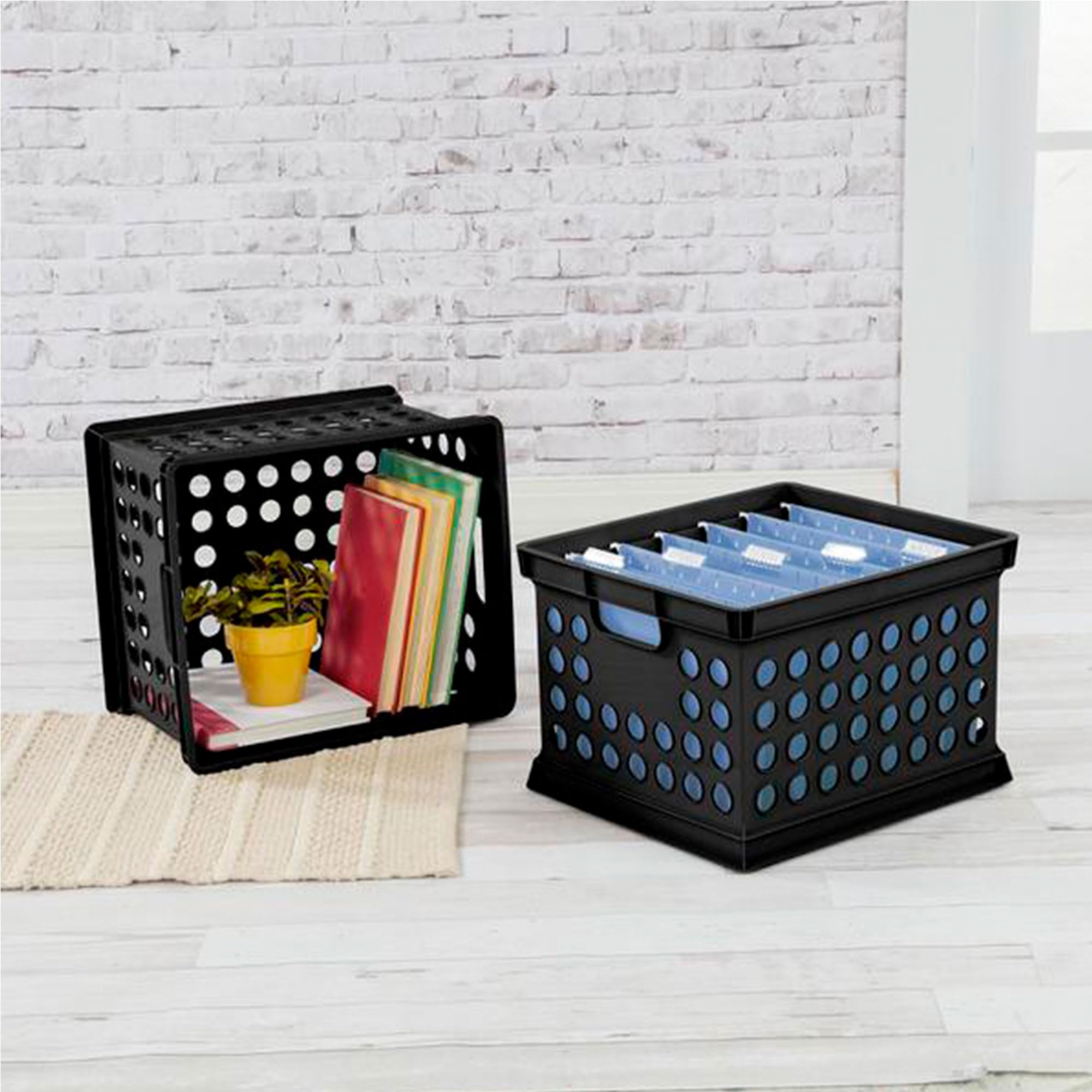 Sterilite Stackable Plastic Storage Bins with Handles - 18-Pack Black Organizer Crates for Home, Office, Dorm, Garage & Utility Organization | Perfect for Closet Storage, File Organization & Moving Boxes