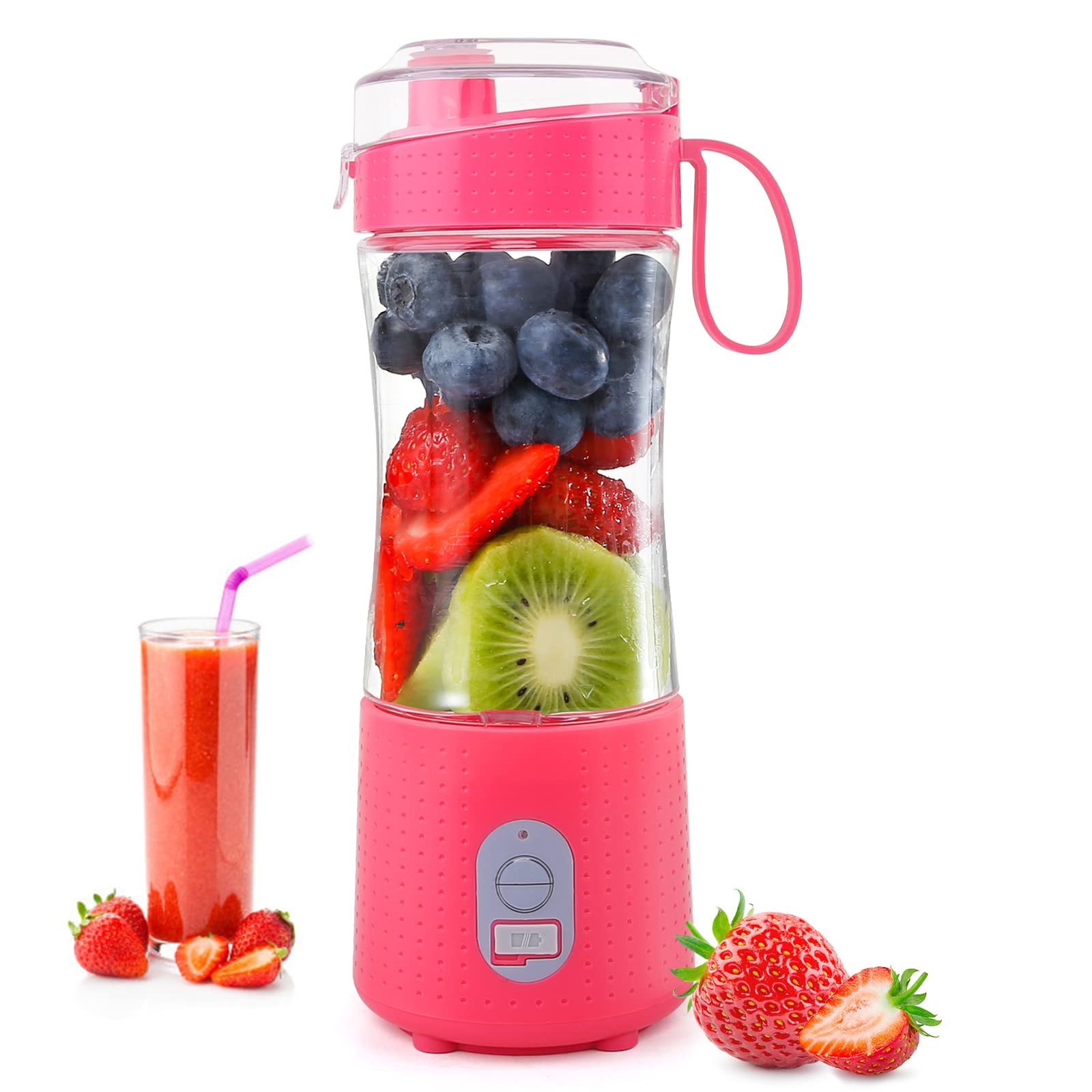 ZHIHER Portable Mini Smoothie Blender - Personal Single Serve Travel Blender with USB Rechargeable Battery, Small Electric Juice Mixer for Fruits, Milk, Shakes (Pink) | Perfect for Home, Office, Gym & Travel