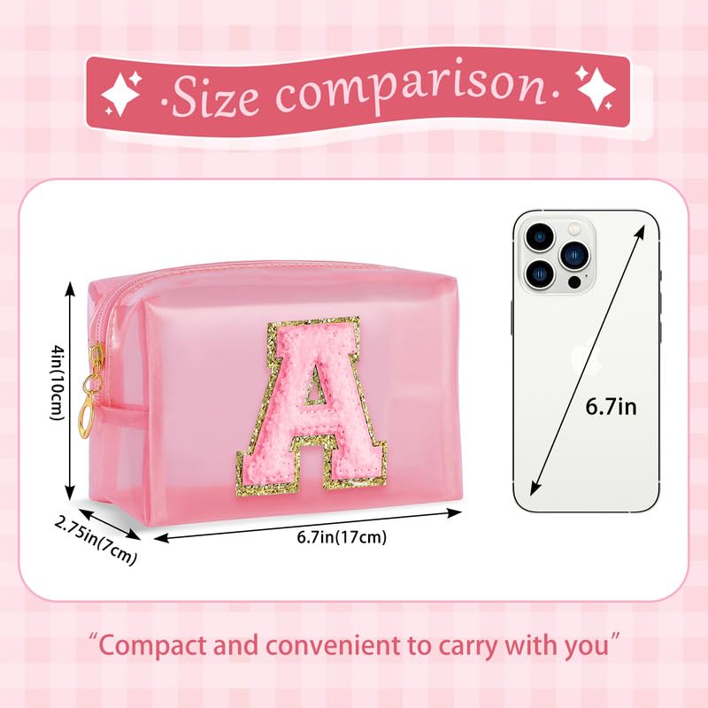 Personalized Initial Makeup Bag - Clear Travel Toiletry Organizer for Women | Cute Cosmetic Pouch for Makeup, Skincare & Jewelry | Perfect Gift for Daughter, Teacher, Birthday (Pink J) | Great for Travel, Gym, Bridal Shower & Daily Organization