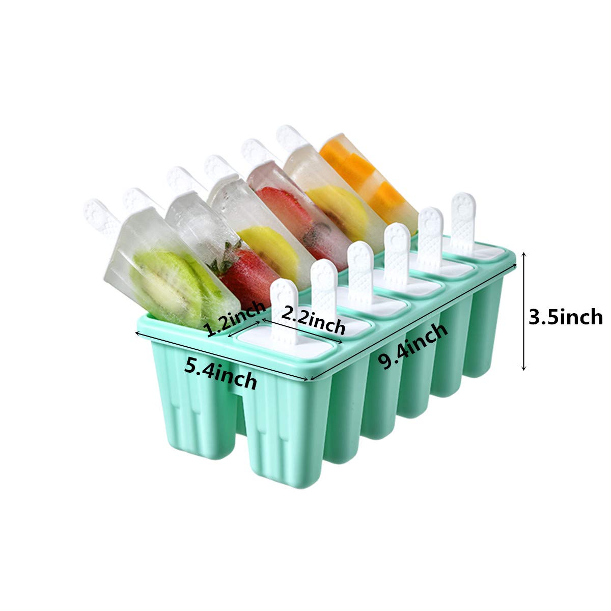 12-Piece Reusable Silicone Popsicle Molds Set with 16 Sticks, Funnel & Brush - Easy Release DIY Ice Pop Maker for Kids & Summer Treats - BPA-Free, Dishwasher Safe (Green) - Perfect for Family Fun, Parties & Healthy Snacks