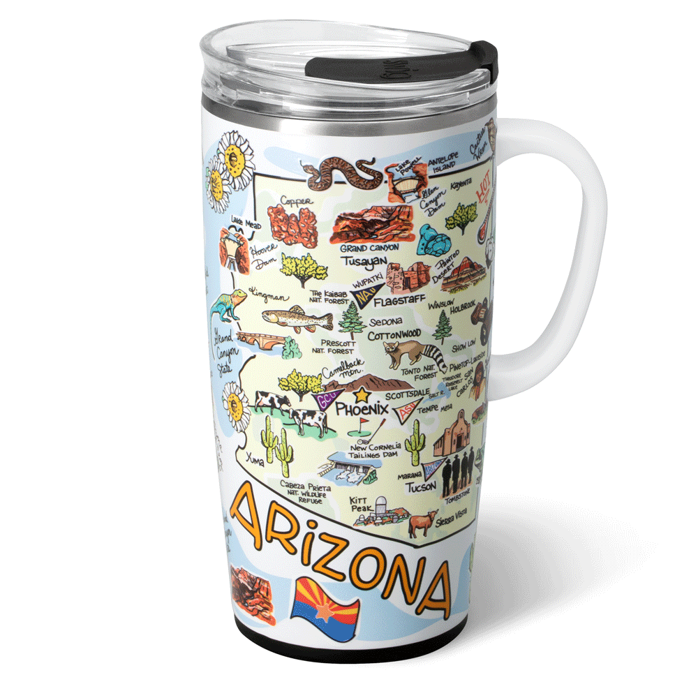 22oz Arizona Travel Mug - Insulated Stainless Steel Coffee Tumbler with Lid & Handle for Hot & Cold Drinks - Perfect for Commuting, Camping & Outdoor Adventures