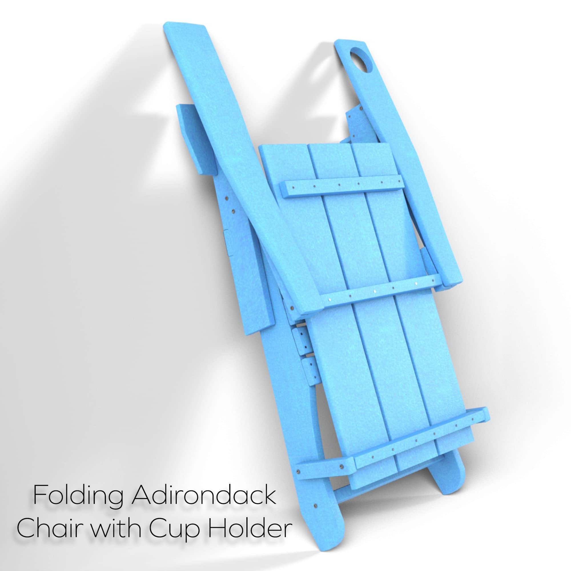 ResinTeak Folding Adirondack Chair with Cup Holder - Extra Wide Comfort Seat, Outdoor Patio Furniture for Backyard, Deck, Poolside & Fire Pit - Newport Collection (Blue) - Perfect for Relaxing, Sunbathing & Outdoor Gatherings