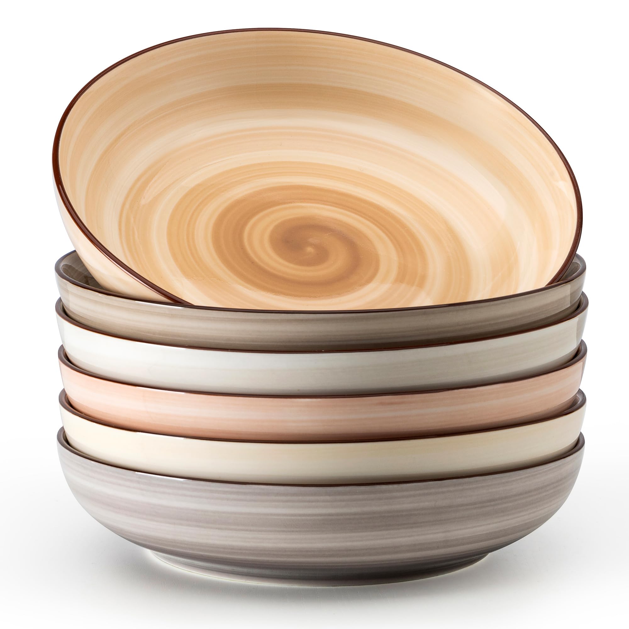 Sweese 6-Piece Pasta Bowls Set - 30oz Ceramic Deep Soup & Salad Bowls, Microwave & Dishwasher Safe - Oven Safe Porcelain Serving Dishes with Lipped Edges - Perfect for Pasta, Salad, Soup & Family Dinners