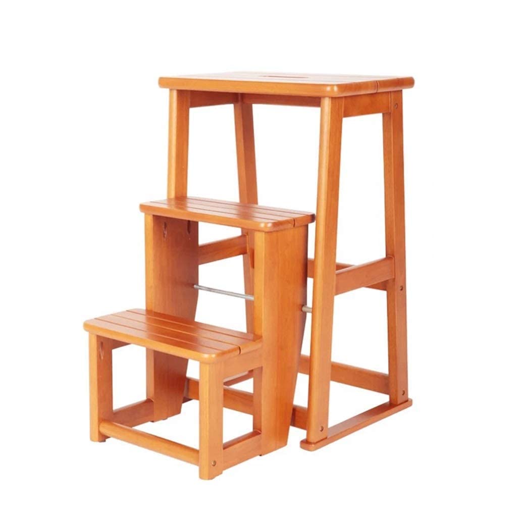 3-Tier Foldable Wooden Kitchen Step Stool for Adults - Adjustable Ladder, Display Shelf & Multi-Functional Chair | Perfect for Home, Office, and Retail Stores