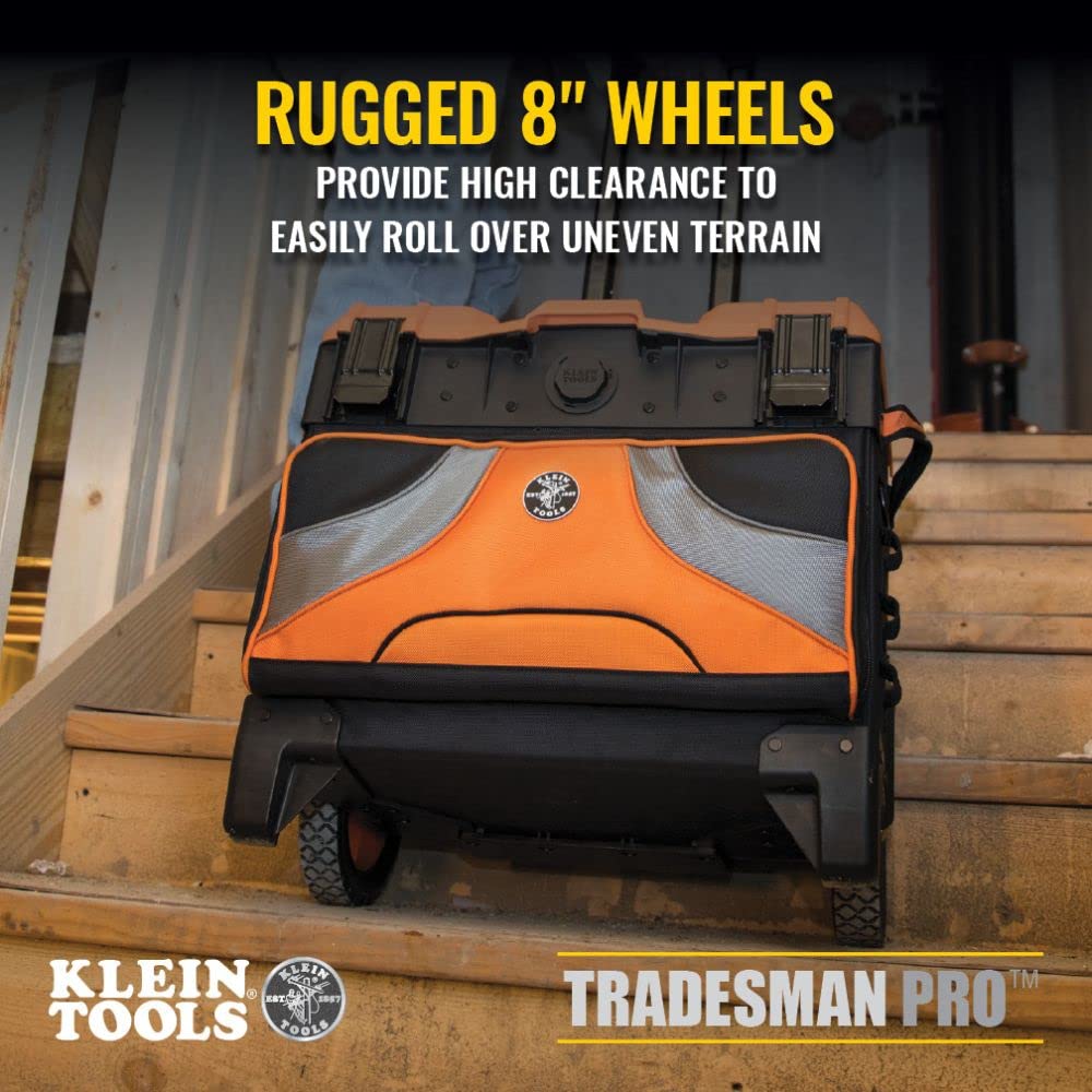 Klein Tools Tradesman Pro Rolling Tool Bag with LED Work Light - Heavy Duty Rolling Toolbox for Electricians, Contractors & DIY - Perfect for Job Sites, Workshops & Home Repairs