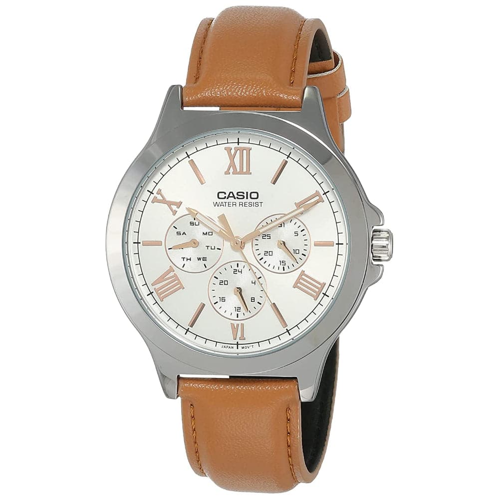 CASIO MTP-V300L-7A2UDF Analog Men's Watch with Brown Leather Strap - Stylish & Durable for Business, Casual & Everyday Wear
