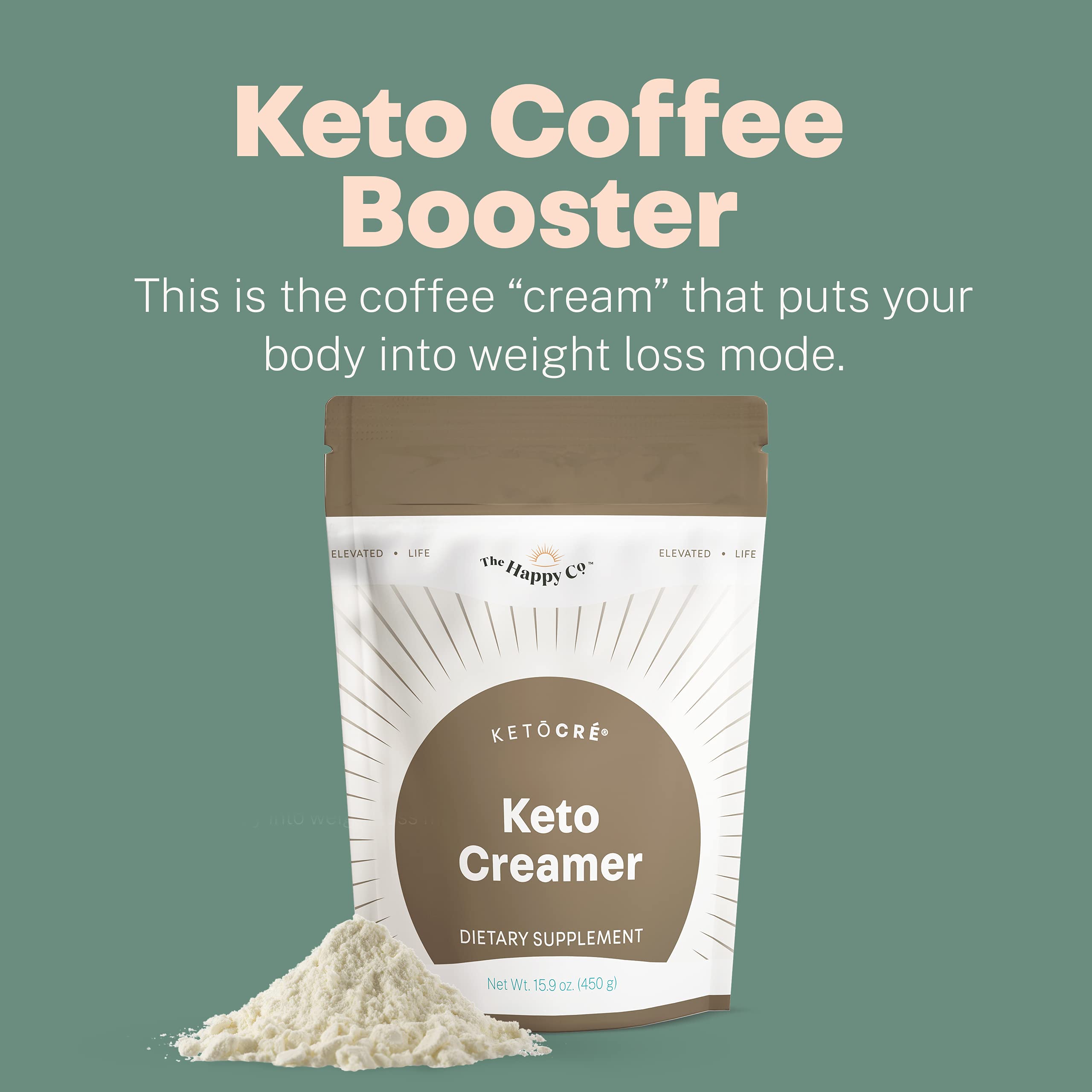 Happy Co. KetoCré Vegan Coffee Creamer - 30 Servings, Gluten Free, Dairy Free, MCT Oil & Grass Fed Butter, Energy Boosting Protein Powder for Coffee - Perfect for Keto Diet, Intermittent Fasting & Low-Carb Lifestyles