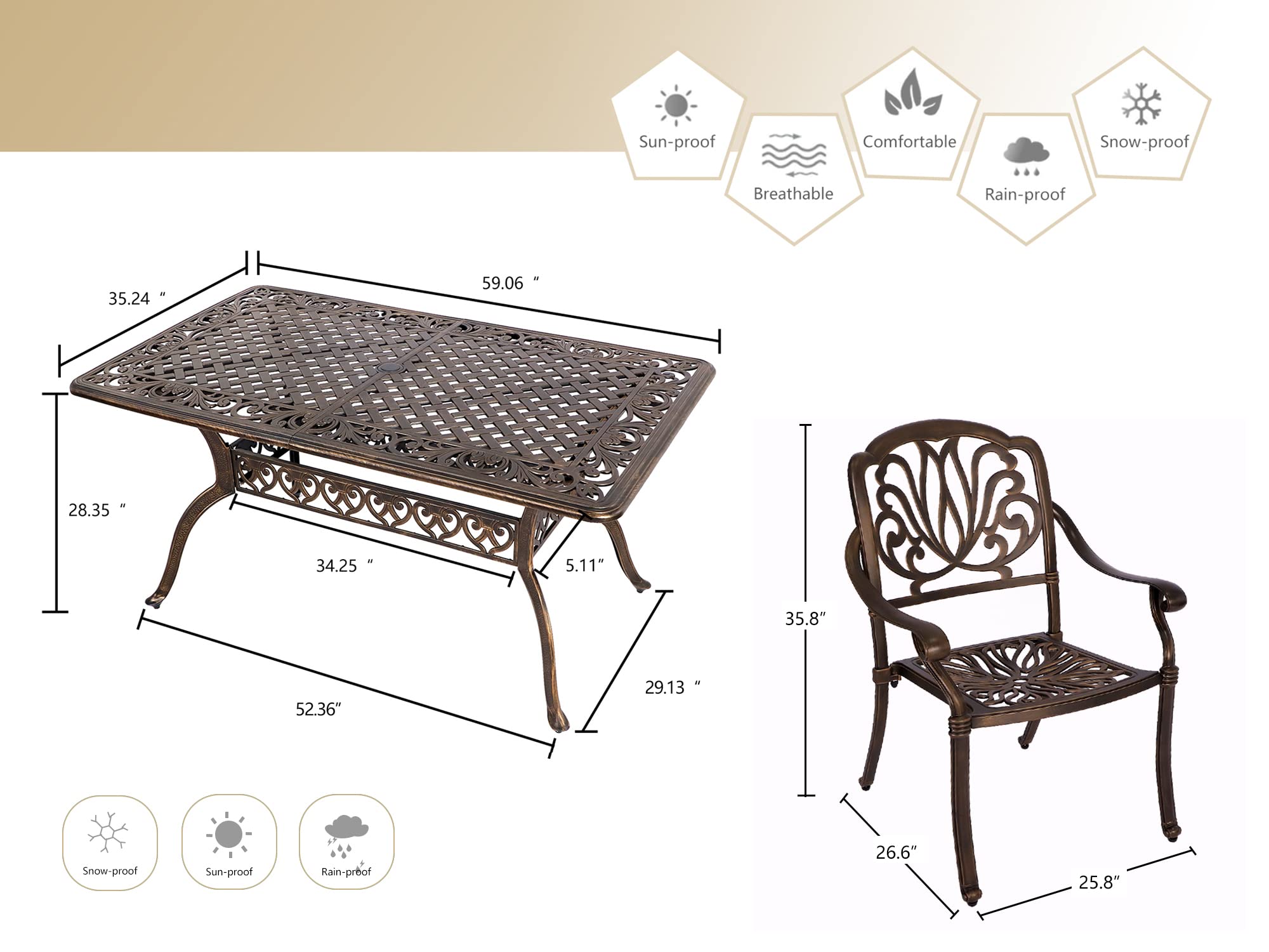 Grepatio 7-Piece Outdoor Dining Set - Cast Aluminum Patio Furniture with 6 Flower Chairs & Table for Backyard, Garden, Deck, Poolside | Perfect for Outdoor Entertaining, BBQ Parties & Relaxing in Your Yard