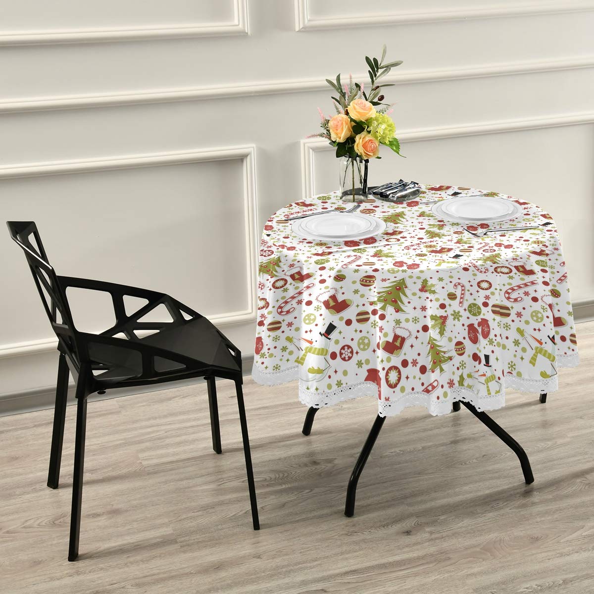 Senya 60 Inch Round Christmas Tablecloth - Cartoon Holiday Decorative Table Cover for Circular Dining Tables | Perfect for Christmas Dinner Parties, Family Gatherings & Festive Home Decor