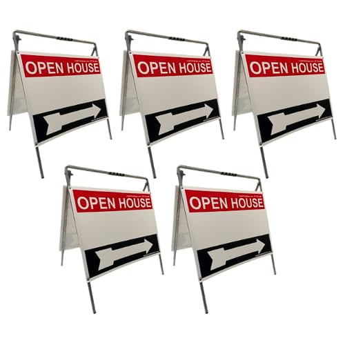 Open House Sign Metal A-Frame Kit (5-Pack) - Durable Real Estate Yard Signs in Red, White & Black - Perfect for Open House Events, Property Listings & Outdoor Advertising