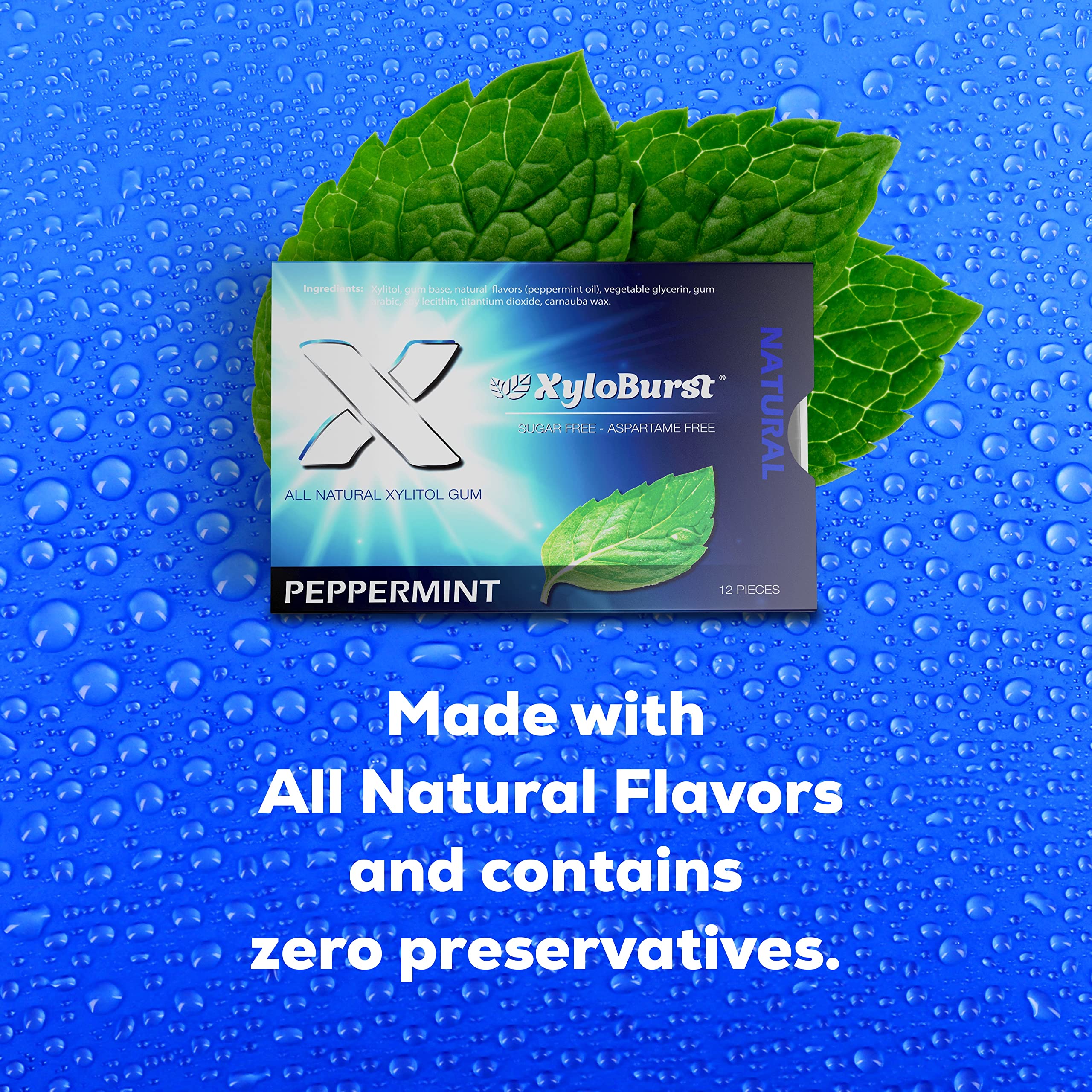 XyloBurst Xylitol Chewing Gum - Sugar Free, Gluten Free, Keto Friendly, Aspartame Free for Oral Health | Peppermint Flavor | 12 Pieces (Pack of 12) | Fresh Breath for Workouts, Meetings & Daily Use