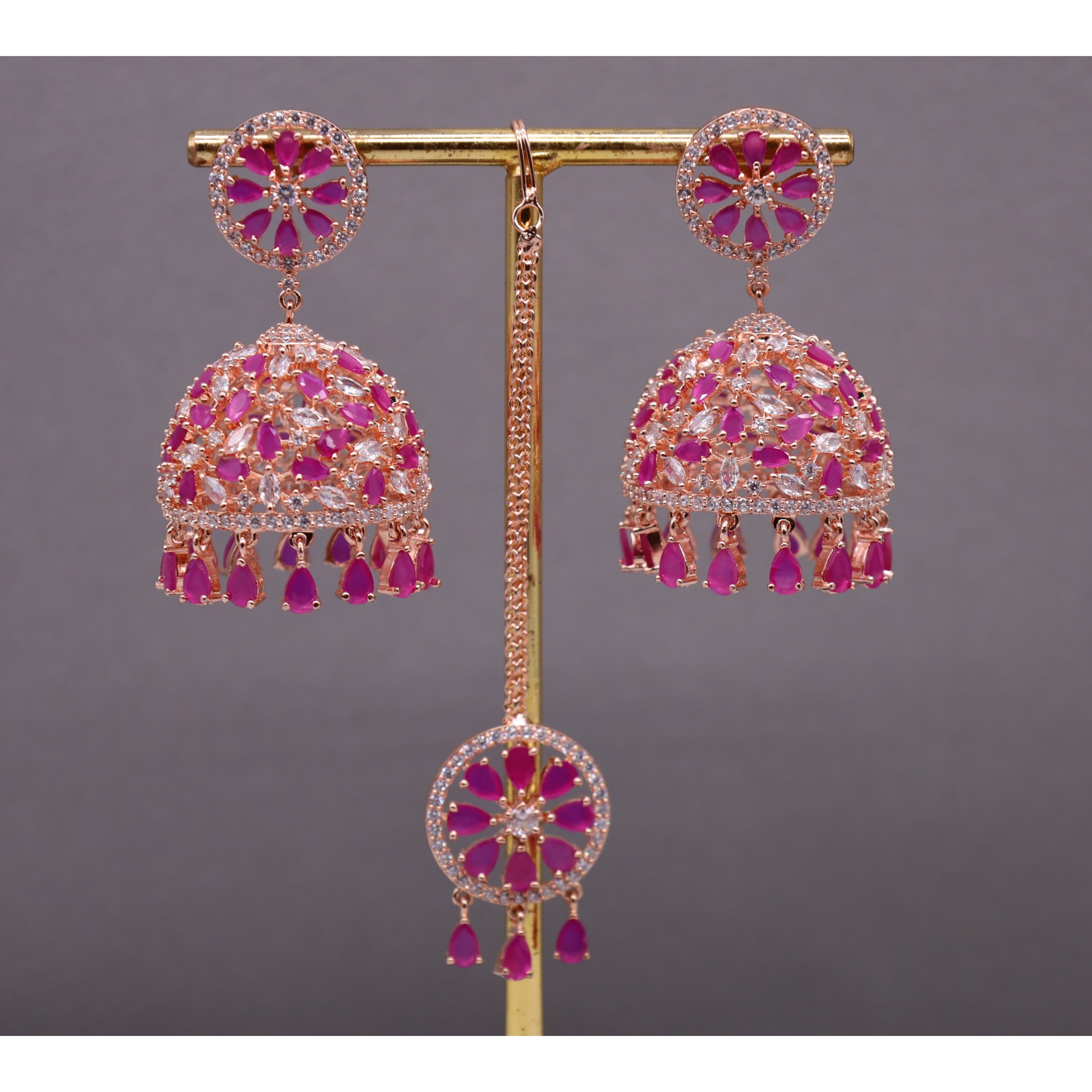 Bella CZ Stud Earrings with Tikka Design - Elegant Cubic Zirconia Jewelry for Women | Perfect for Weddings, Parties & Special Occasions