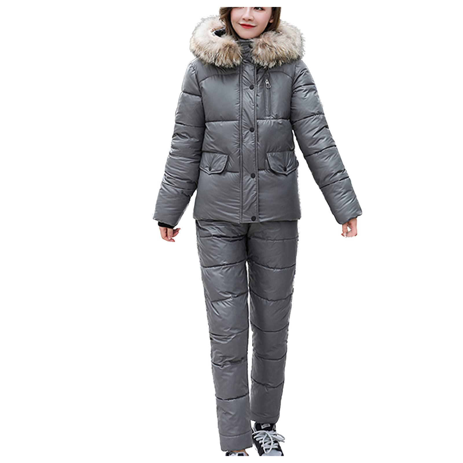 Women's Winter Snow Suits - Hooded Ski Jumpsuit with Fur Collar for Outdoor Sports, Skiing & Snowboarding | Warm Waterproof Jacket for Cold Weather Adventures
