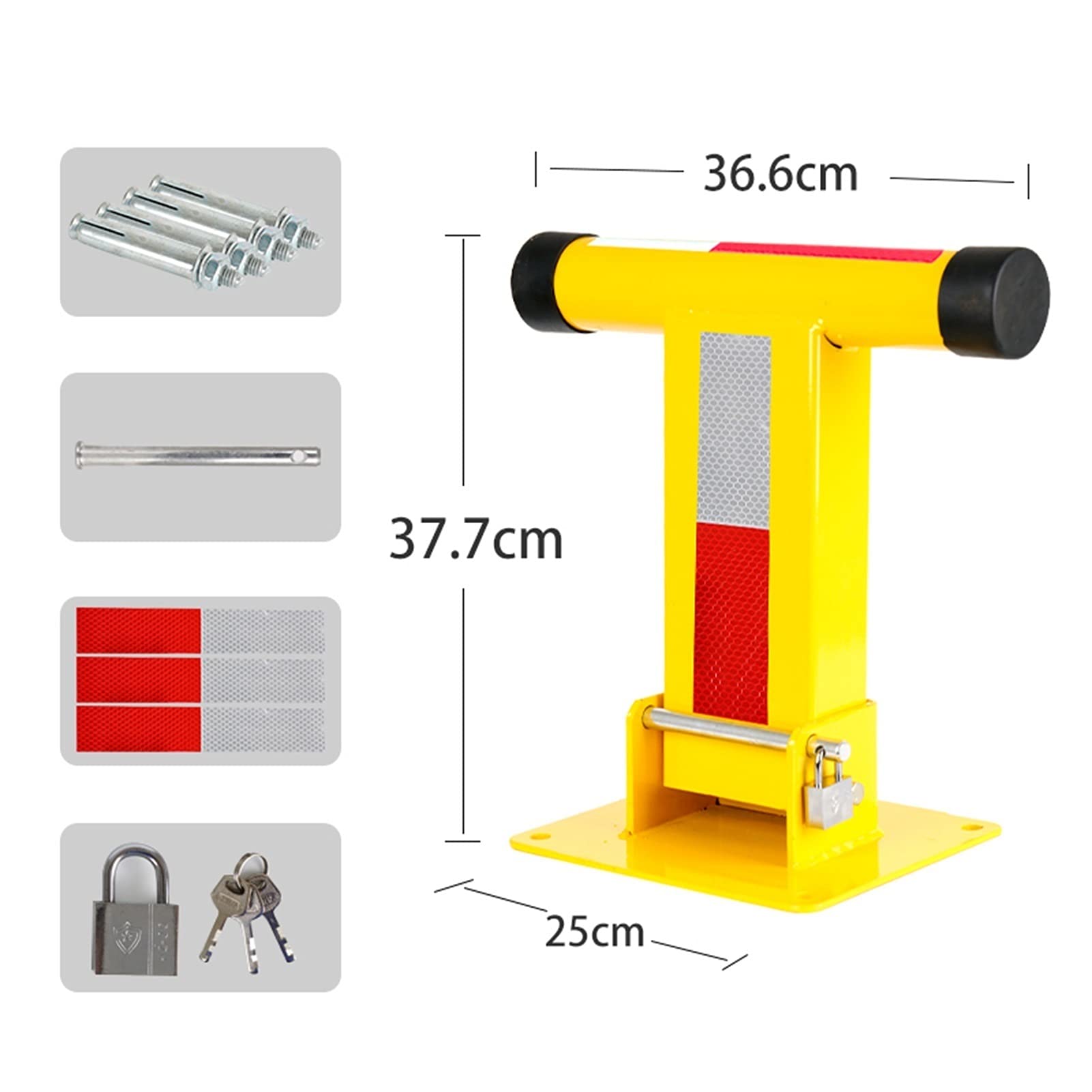 Foldable Parking Barrier 37.7cm - Heavy Duty Steel Manual Parking Blocker with Lock & Screws - Anti-Theft Security Pole for Driveway, Garage & Parking Lot Safety