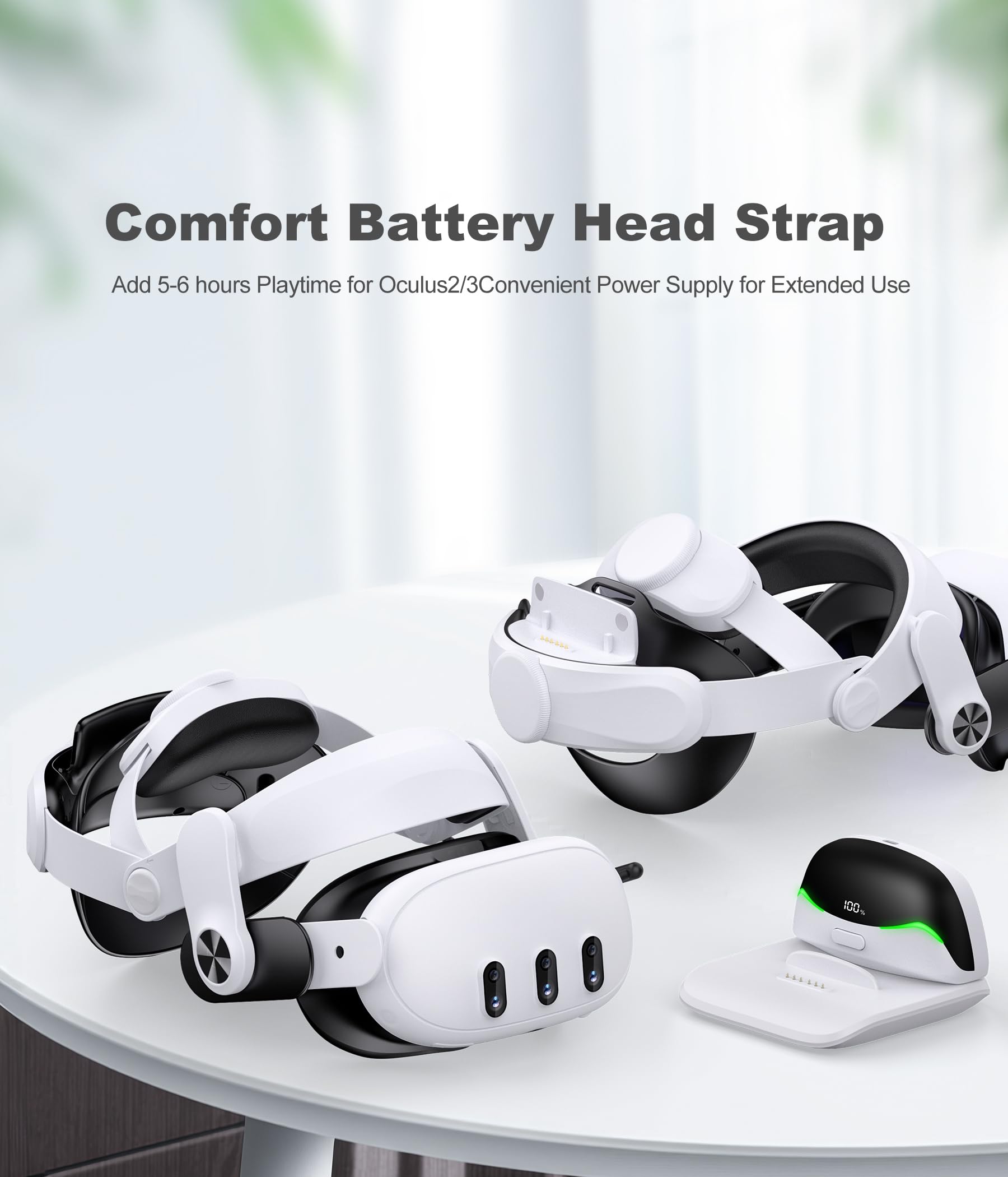 CoguyTech Elite Strap Compatible with Meta Quest 3/Quest 2 - Replacement Comfort Overhead Head Strap for VR Headset with Magnetic Connection & 13400mAh Hot-Swap Power Bank - Reduce Head Pressure for Extended VR Gaming, Fitness, and Movie Watching