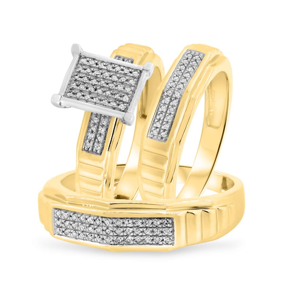 His and Hers Wedding Ring Set - Matching Trio Wedding Bands for Couples - 14K Gold or Platinum - Perfect for Engagement, Anniversary & Vow Renewal Ceremonies