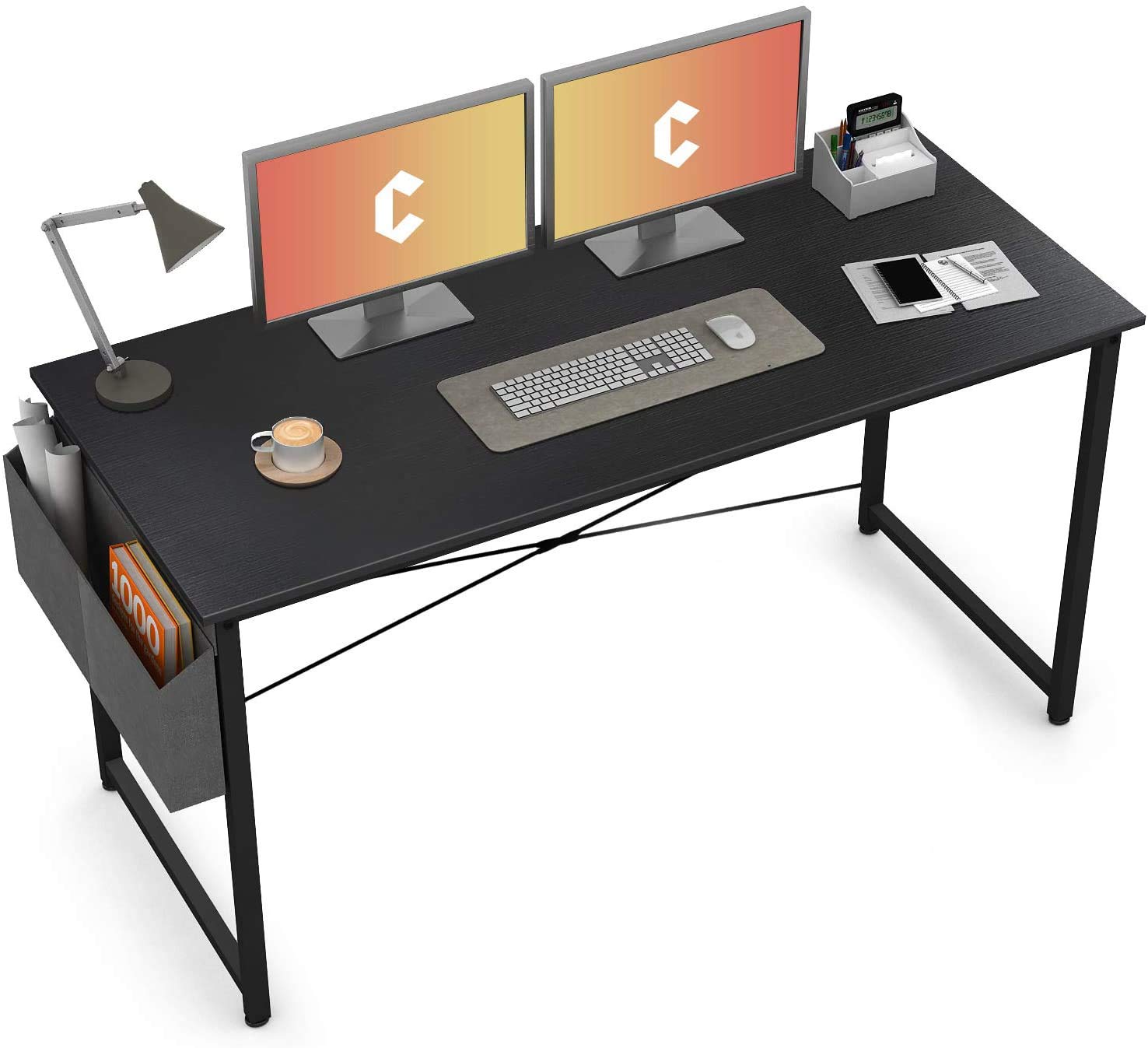 Cubiker 55 Inch Modern Computer Desk for Home Office, Study & Writing - Simple Style Laptop Table with Storage Bag (Black) - Perfect for Small Spaces, Gaming & Remote Work