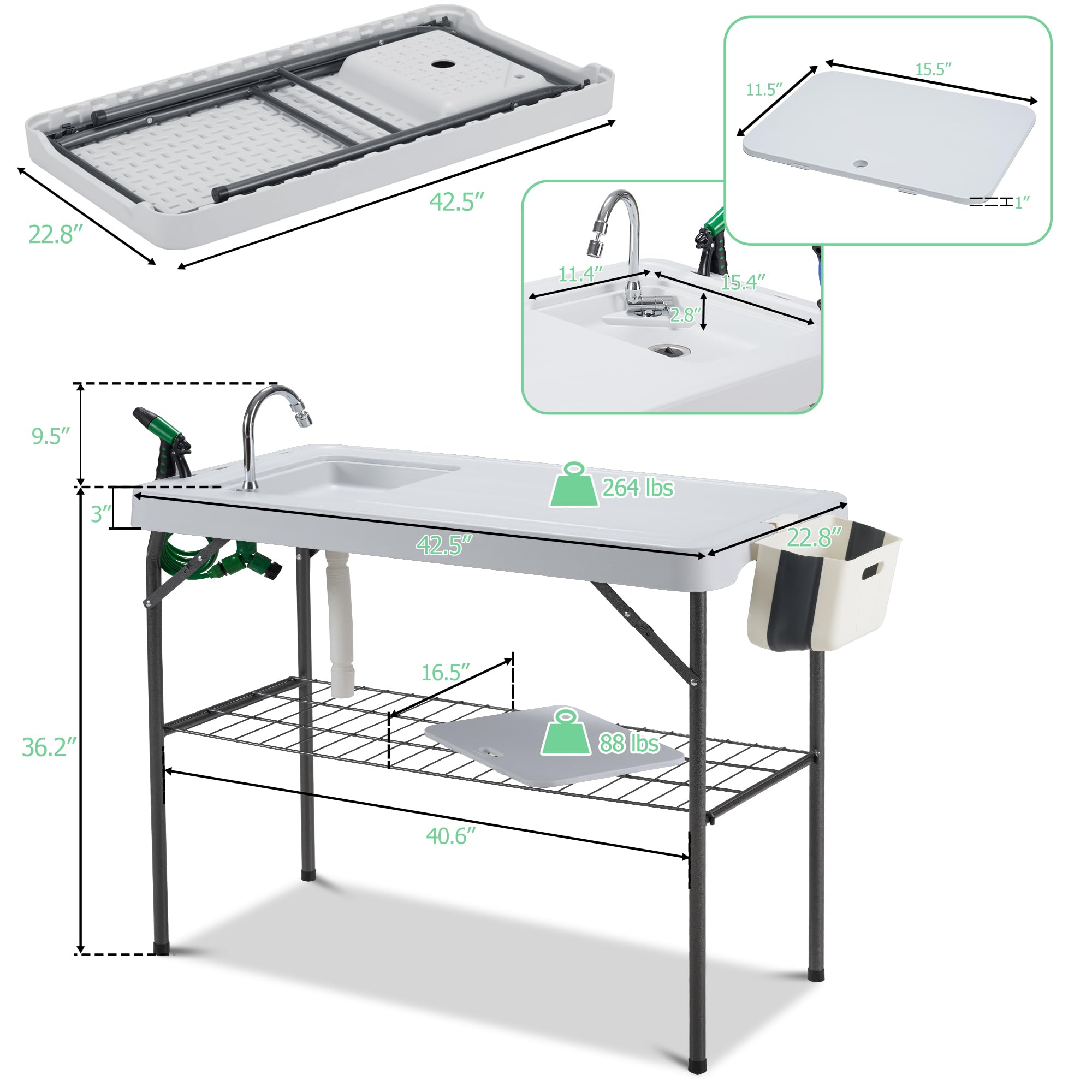 **Dragosum Portable Outdoor Sink & Fish Cleaning Table with Faucet, Hose Hook, Grid Rack – Perfect for Camping, Picnic, Beach & Patio – Ideal for Fish Filleting & Outdoor Cooking**