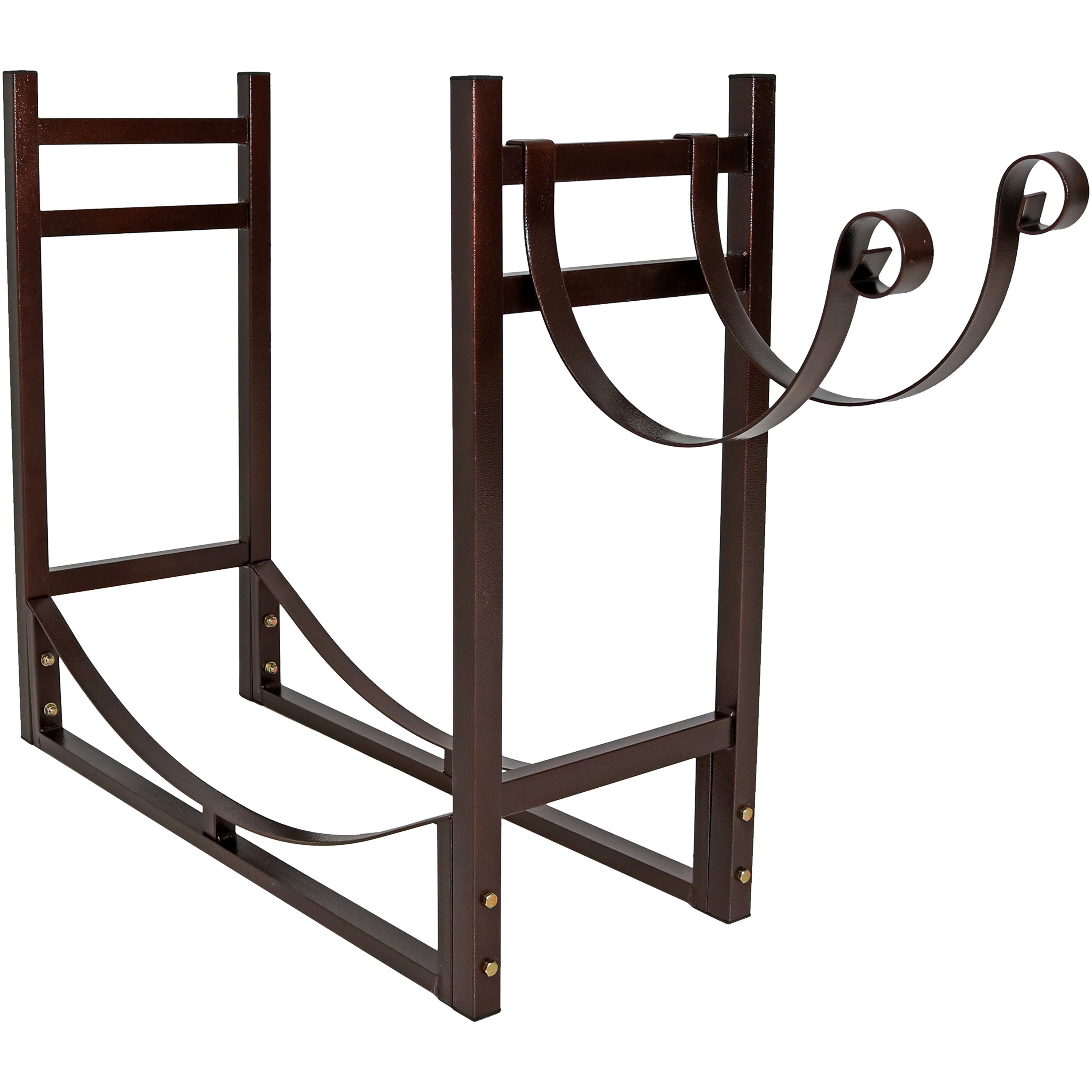 Sunnydaze Outdoor Firewood Storage Rack with Kindling Holder - Heavy Duty Steel Wood Holder for Fireplace, Patio, Backyard & Camping