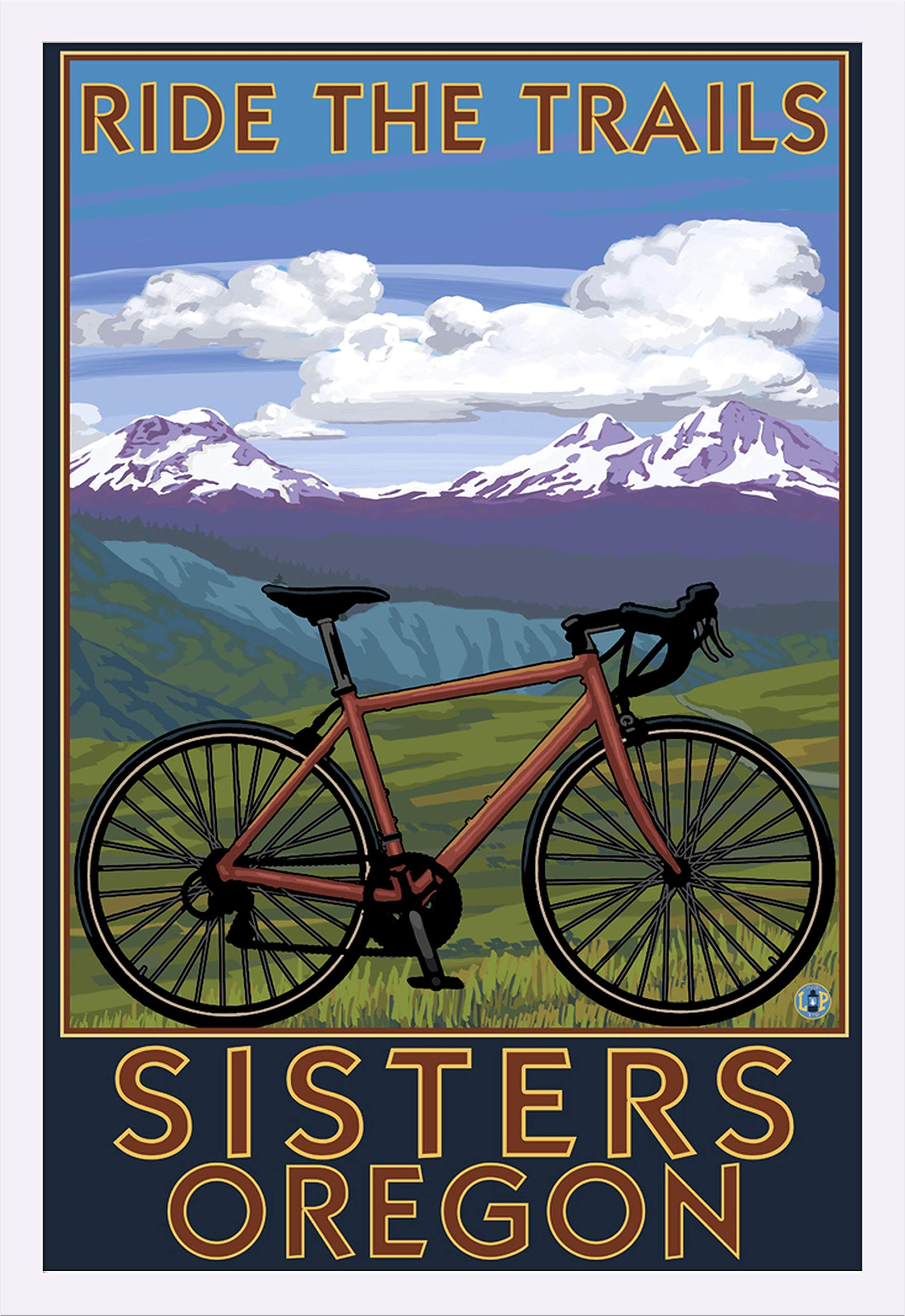 Oregon Sisters Mountain Bike 42321 - 24x36 Giclee Art Print in White Wood Gallery Frame - Perfect for Home Office, Living Room & Cycling Enthusiast Decor
