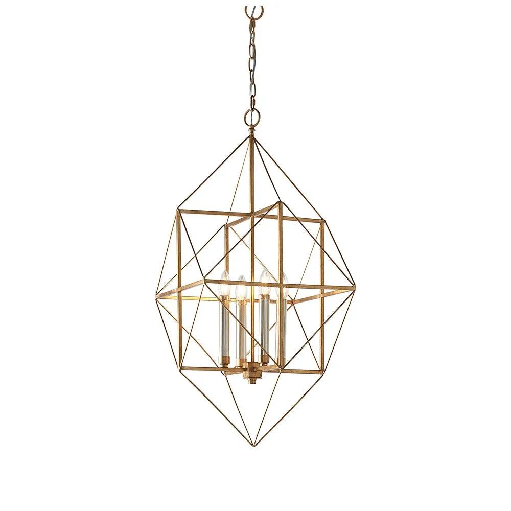 Vintage Gold Ceiling Light Fixture - 4-Light Antique Chandelier for Dining Room, Bedroom & Living Room Decor