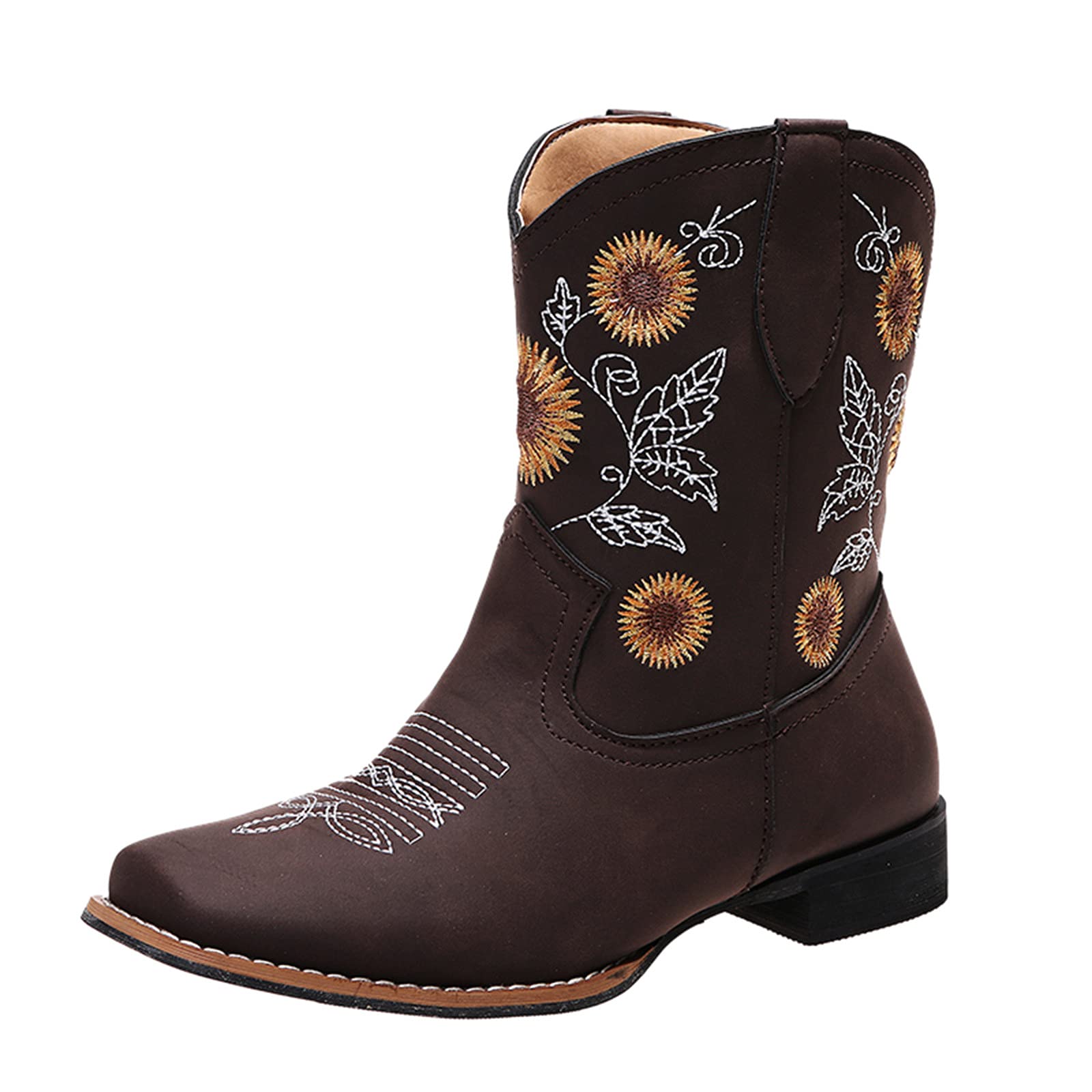 Women's Embroidered Ethnic Ankle Booties - Fashion Square Toe Short Boots with Chunky Heel (Sizes 5-12) | Perfect for Boho Outfits, Fall Fashion & Casual Wear