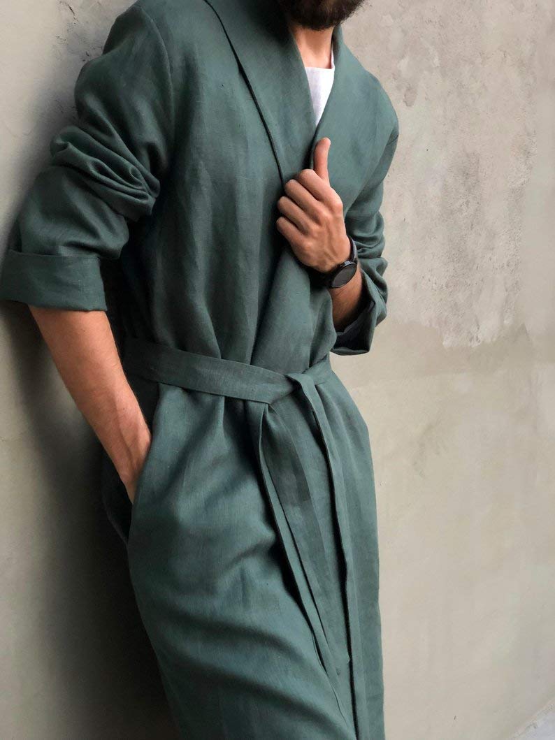 100% Natural Linen Bathrobe for Men - Soft & Breathable Summer Cardigan in Multiple Colors | Eco-Friendly Ethical Clothing for Spa, Beach & Home Relaxation