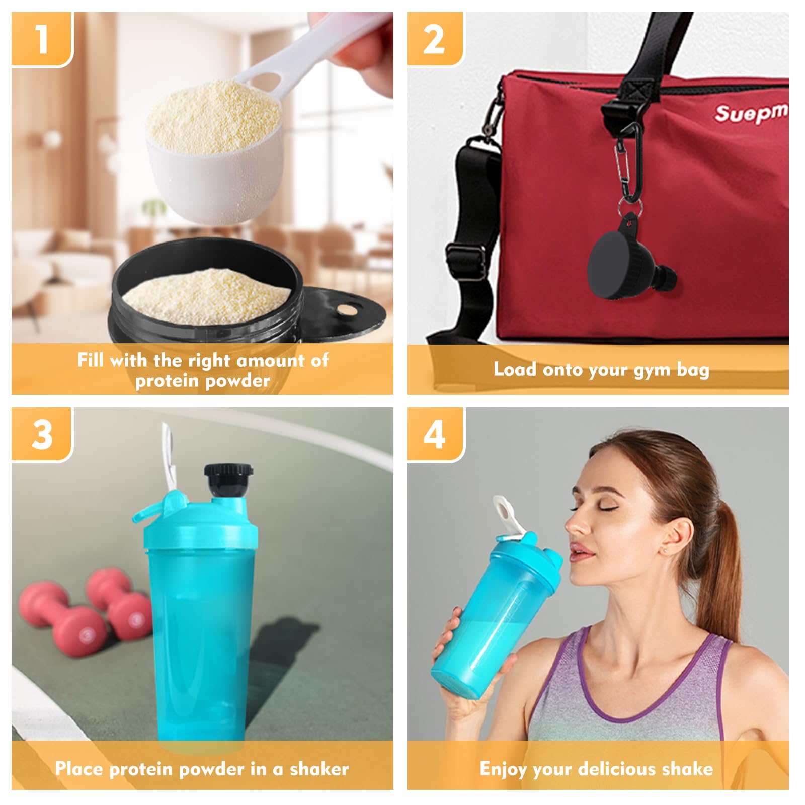 2 Pack Protein Powder Funnel - Portable 50ml Protein Powder Keychain Holder for Gym, Workout & Travel - Leakproof Protein Shaker Container for Fitness Enthusiasts & Athletes (Perfect for Pre/Post Workout Nutrition On-The-Go)
