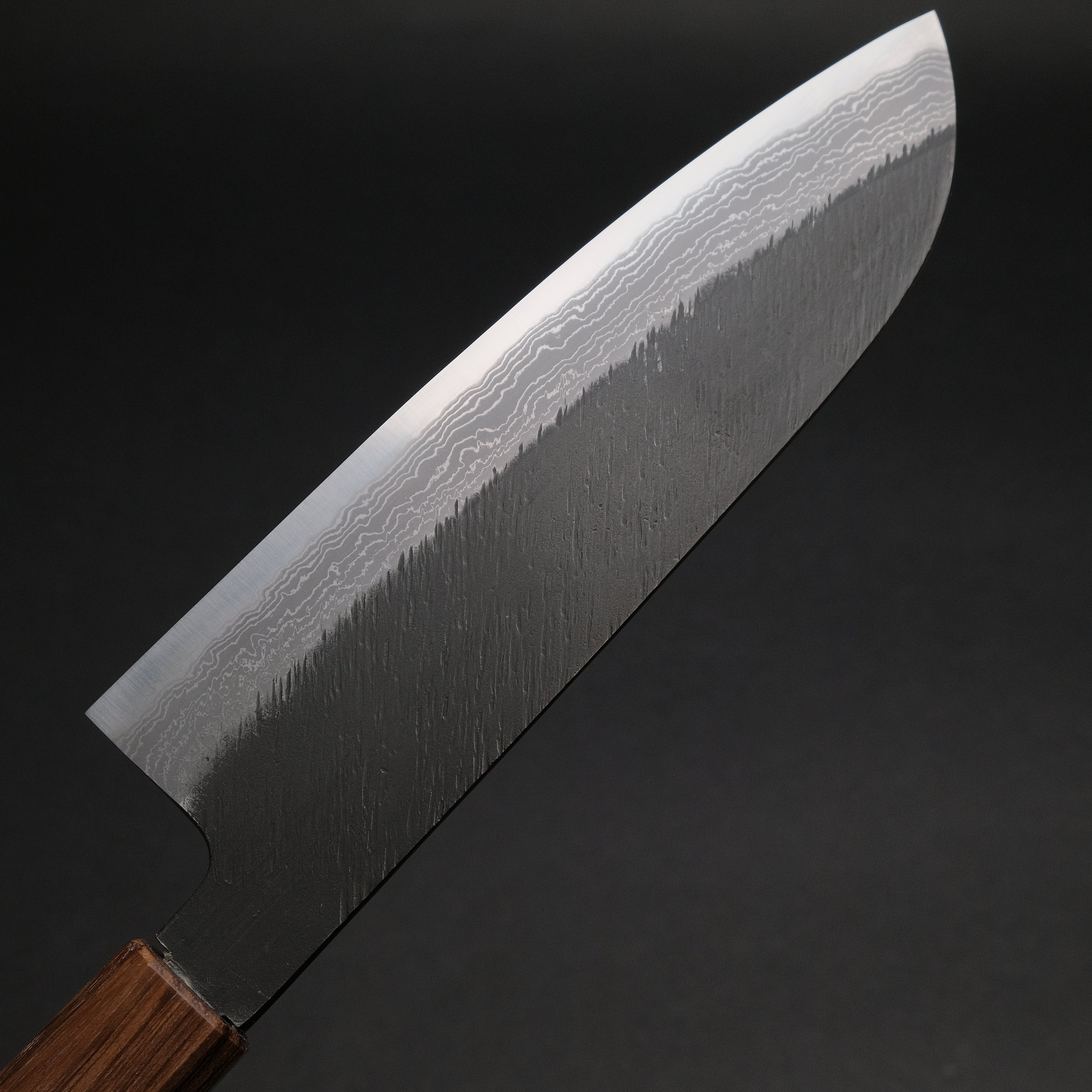 Premium Ajikataya White #2 Matsuba Damascus Santoku Knife 180mm - Handcrafted Japanese Kitchen Knife with Obankole Handle (#22) - Perfect for Sushi, Vegetables & Meat Cutting